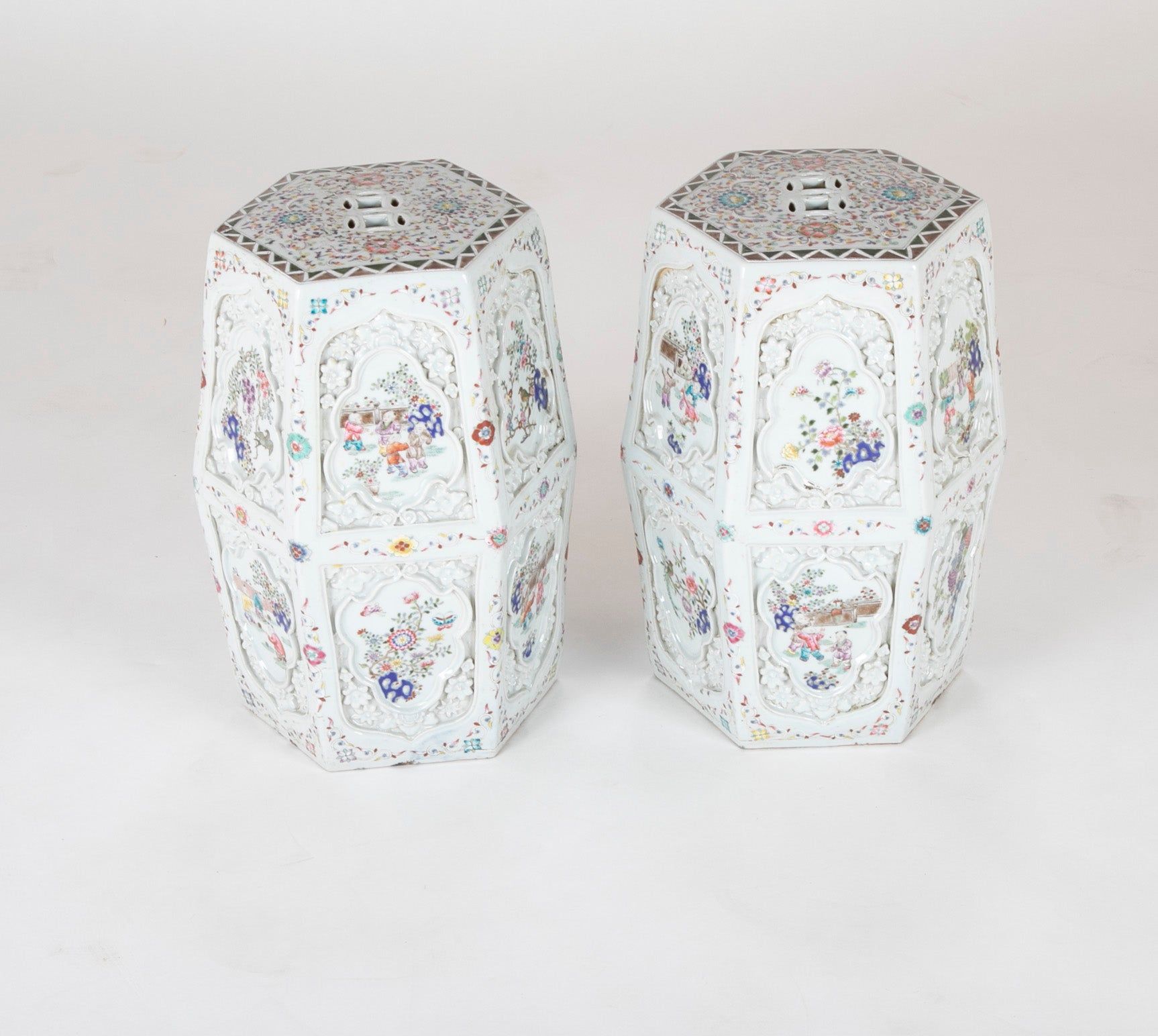 A Pair of Chinese 19th Century Famille Rose on White Garden Seats