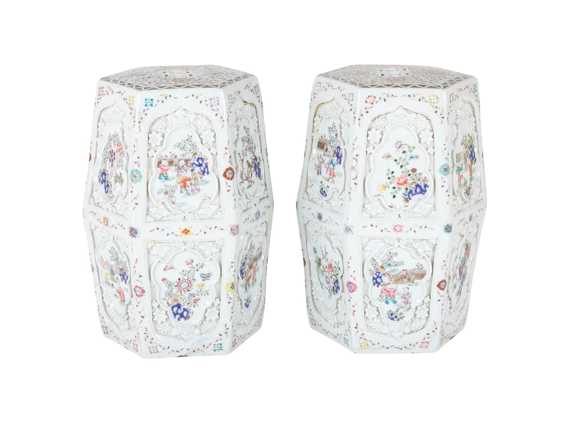 A Pair of Chinese 19th Century Famille Rose on White Garden Seats