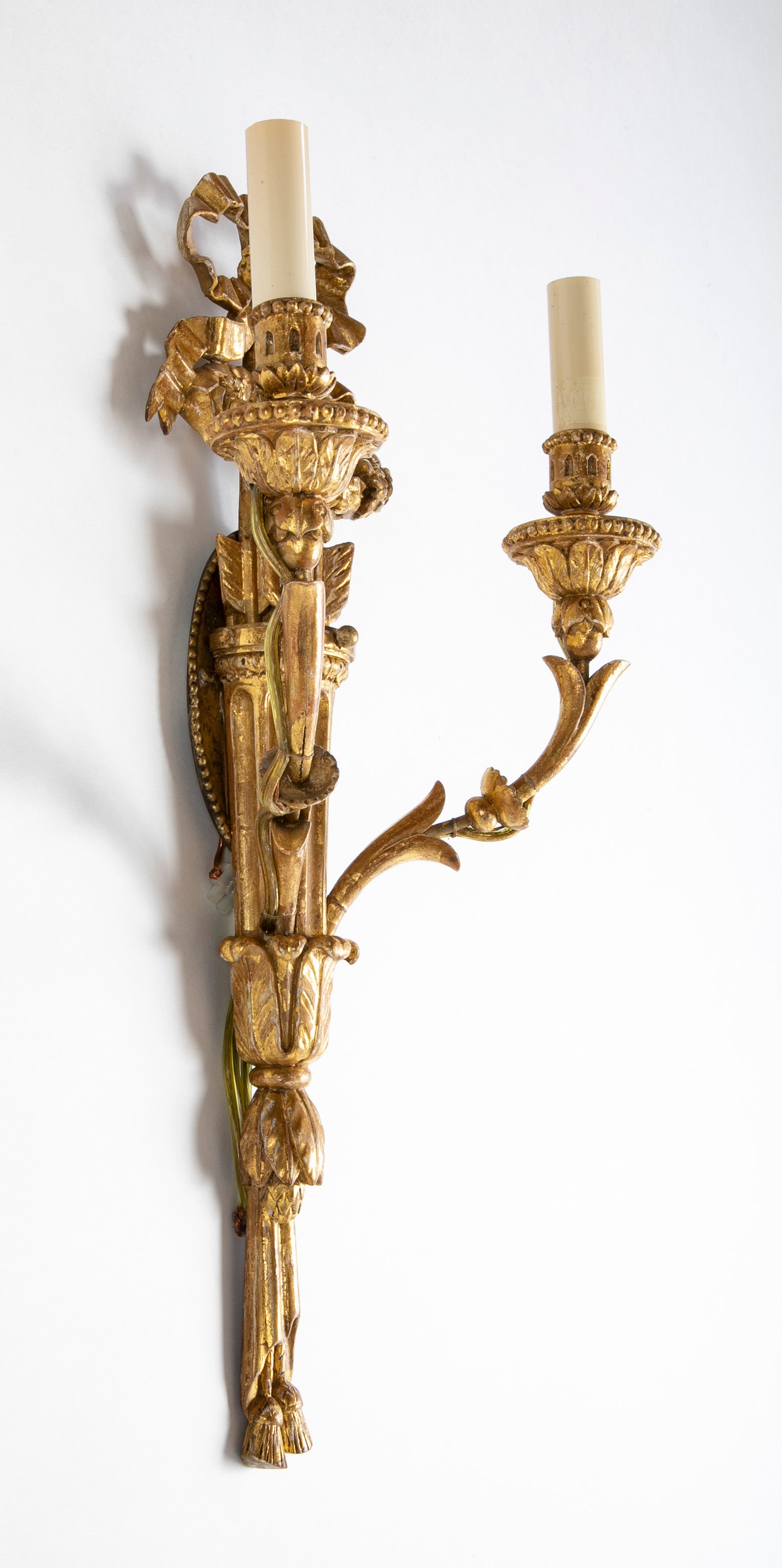 Pair of Louis XVI Giltwood Sconces with Bow Knot & Quiver Motif