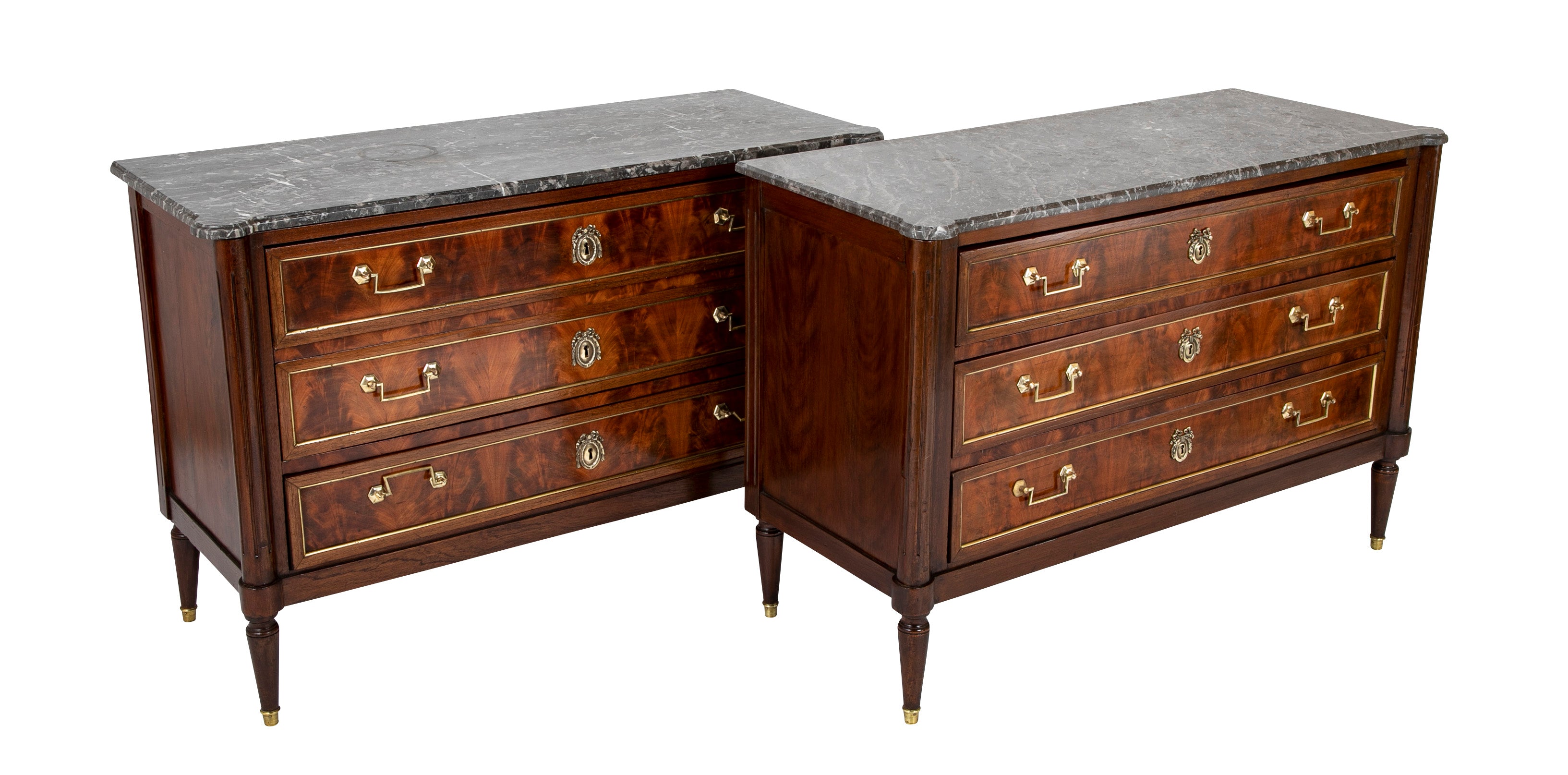 Pair of French Directoire Marble Top Commodes