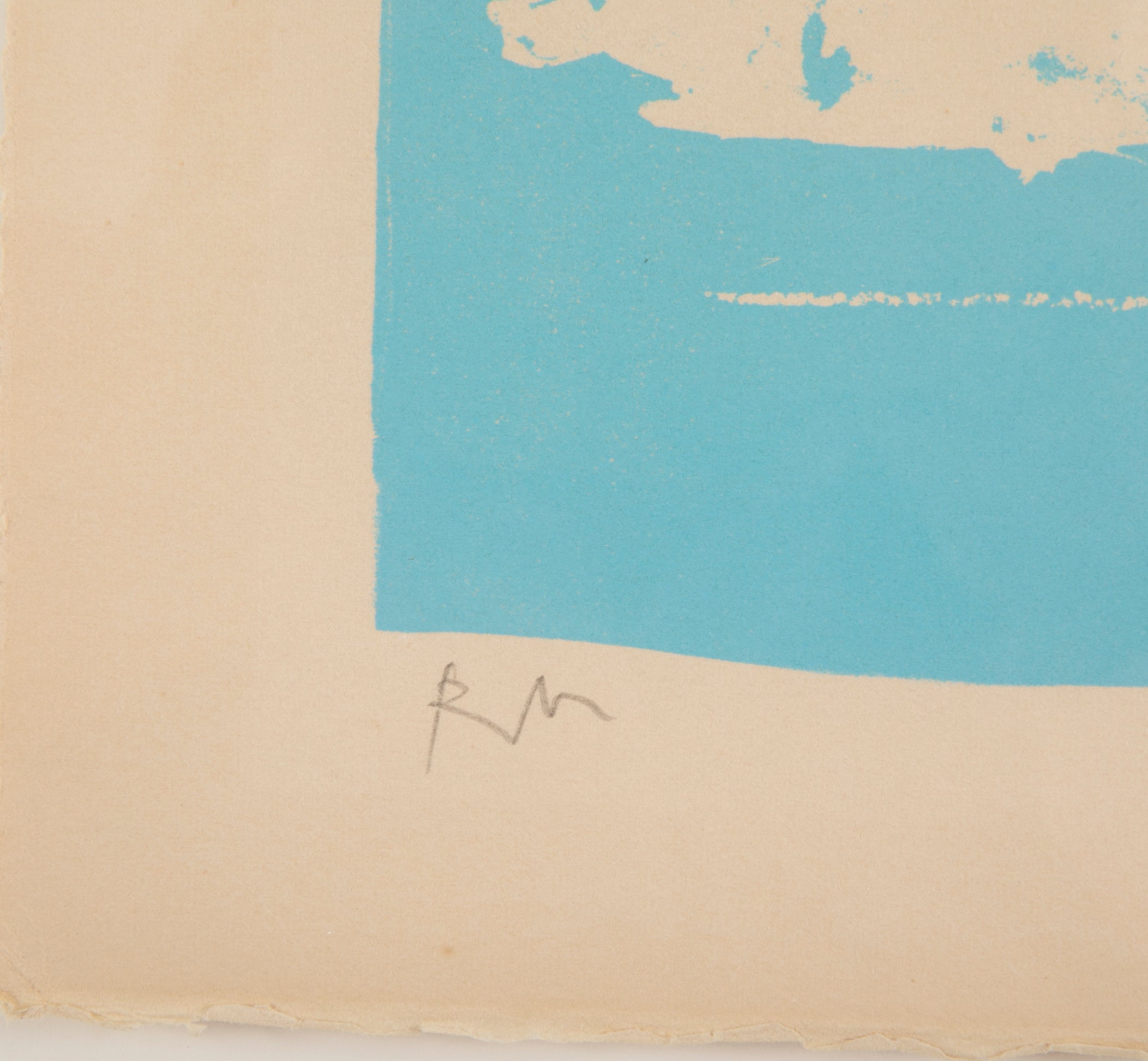 Early Robert Motherwell Lithograph in Blue on Buff Arches Cover Paper