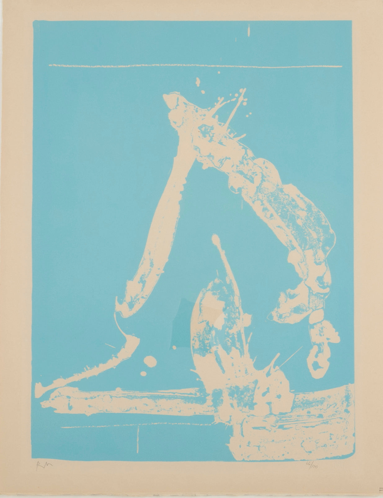 Early Robert Motherwell Lithograph in Blue on Buff Arches Cover Paper