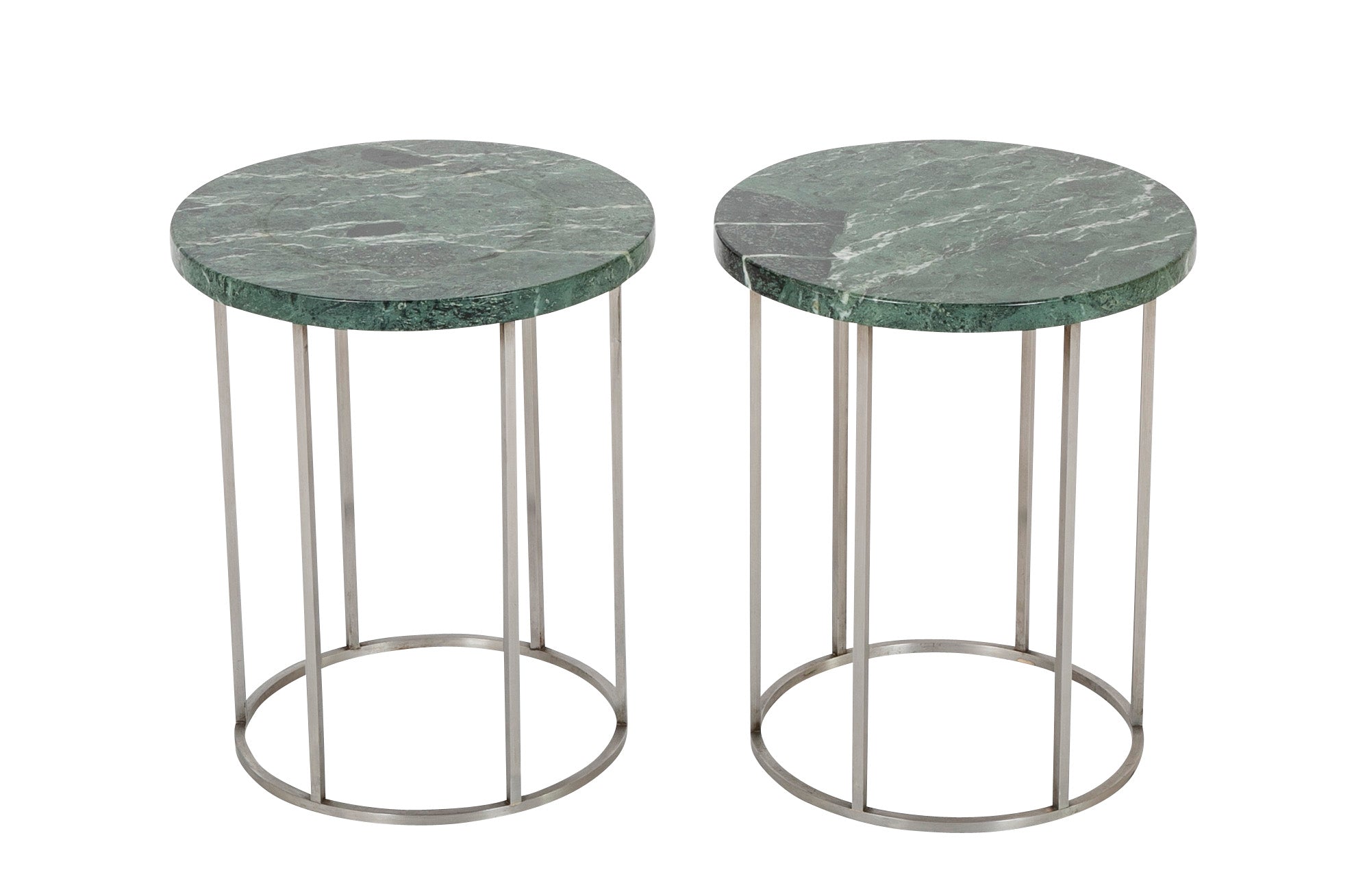 Pair of Late 20th Century Green Marble Top Brushed Aluminum Side Tables