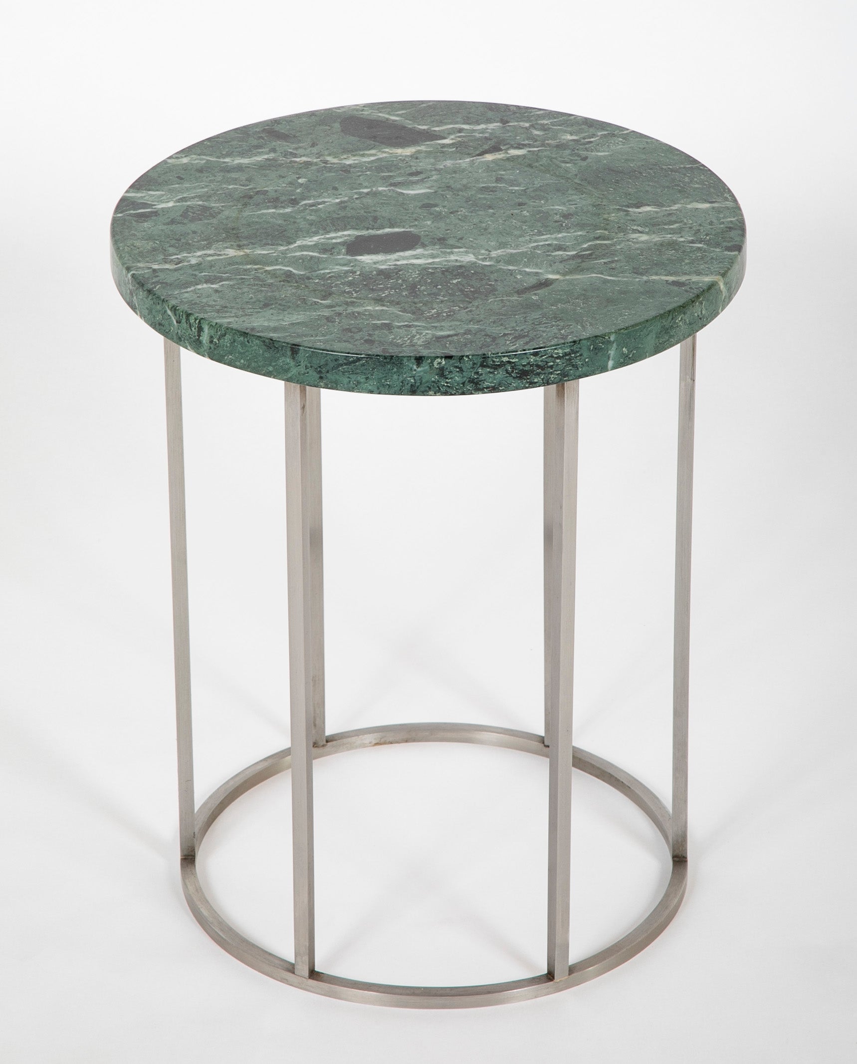Pair of Late 20th Century Green Marble Top Brushed Aluminum Side Tables