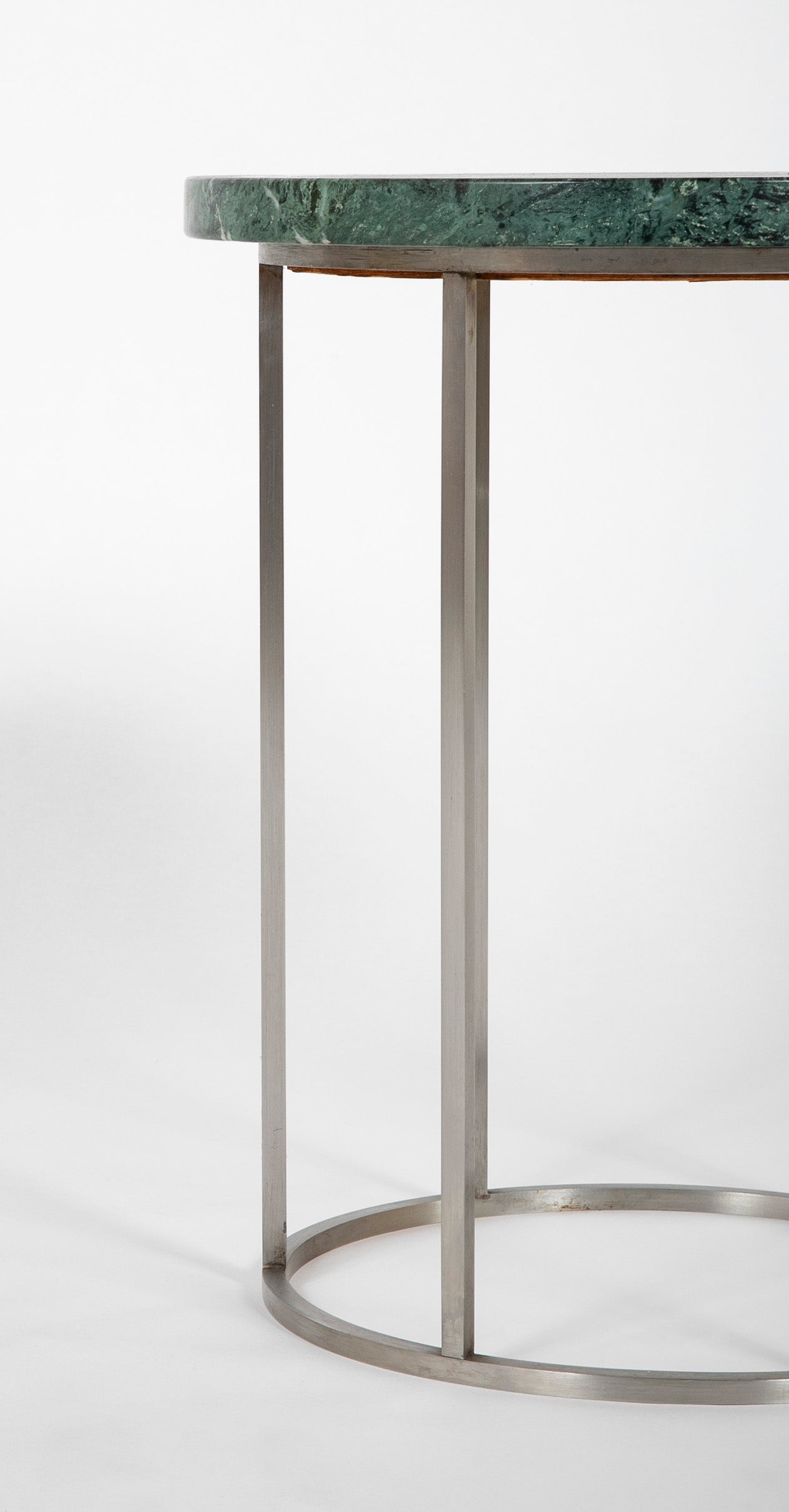 Pair of Late 20th Century Green Marble Top Brushed Aluminum Side Tables