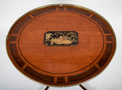 English Neoclassical Oval Mahogany Table with Inlaid Chinese Decorative Scene