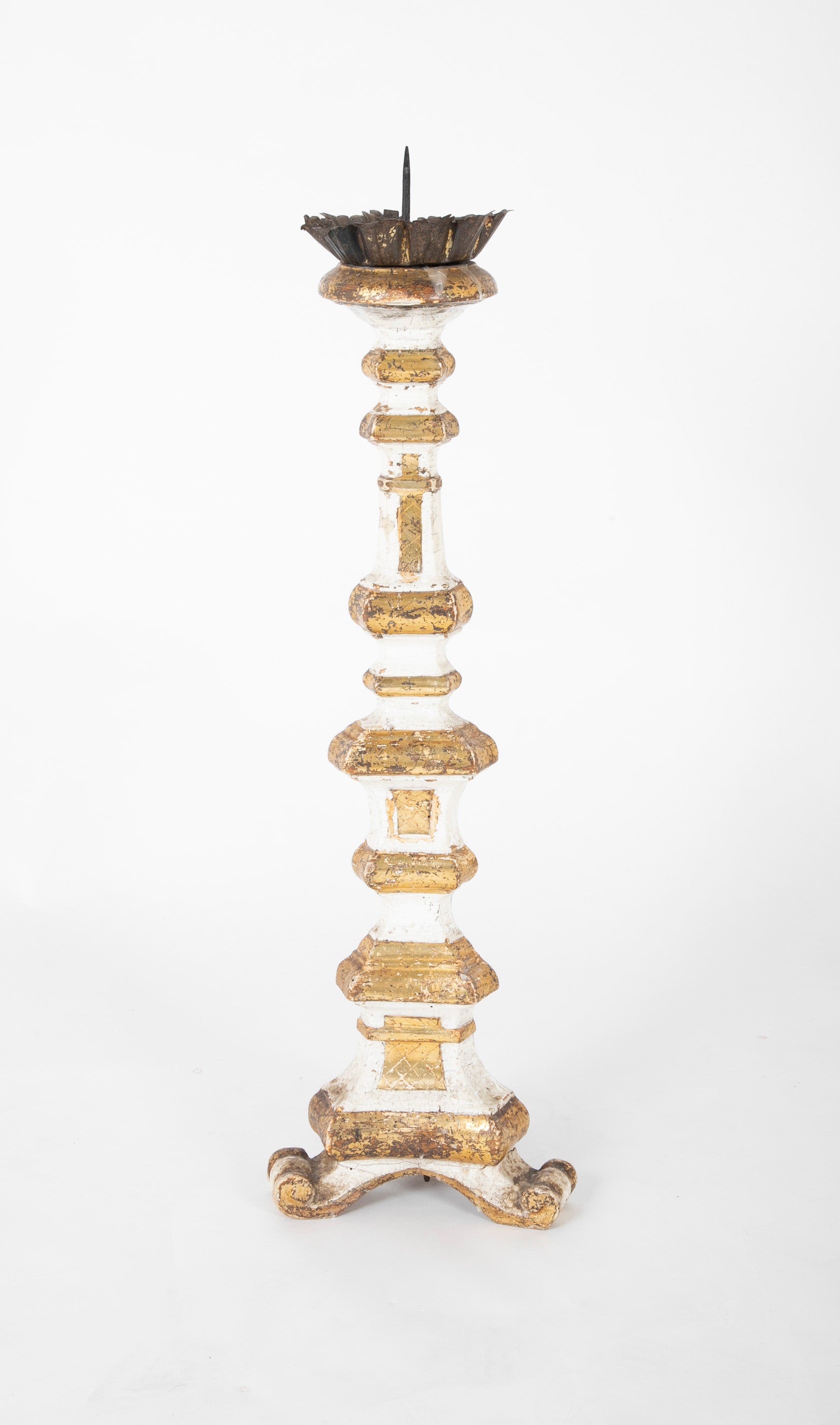 Pair of Carved Altar Sticks in White/Gilt Finish