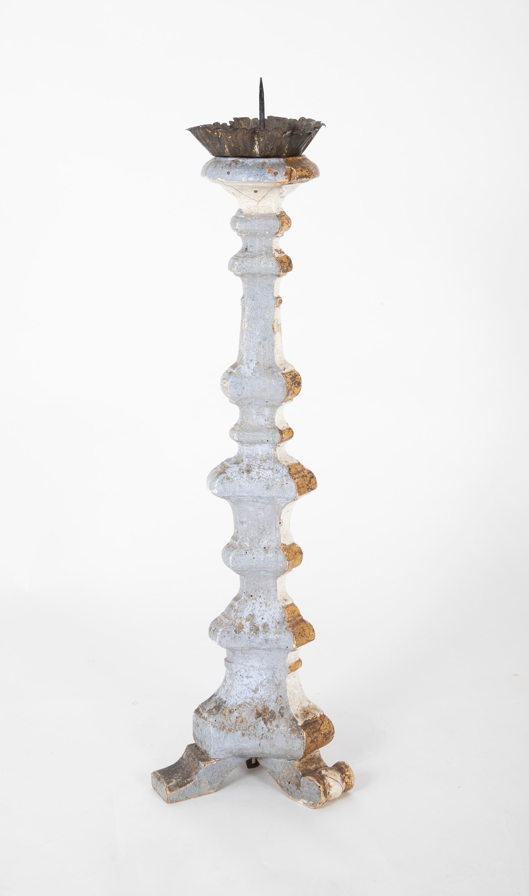 Pair of Carved Altar Sticks in White/Gilt Finish