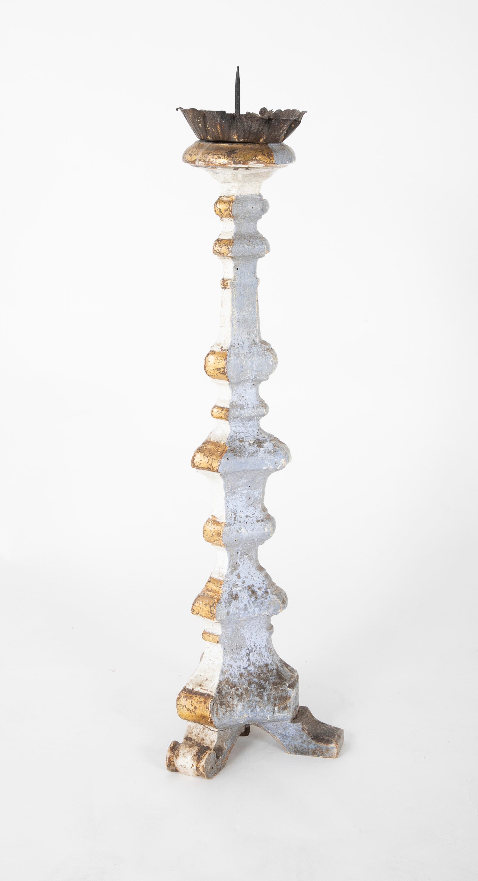 Pair of Carved Altar Sticks in White/Gilt Finish
