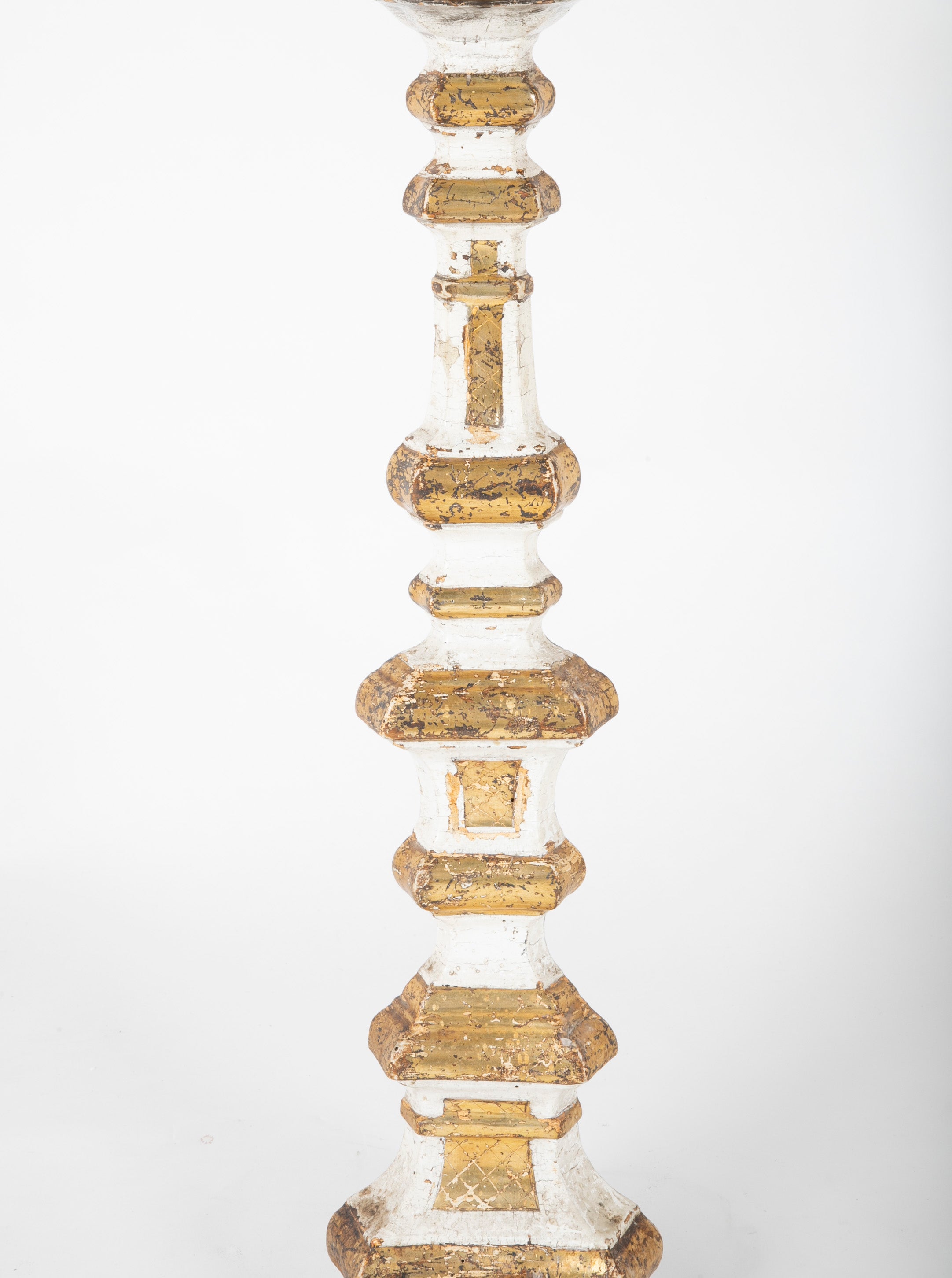 Pair of Carved Altar Sticks in White/Gilt Finish