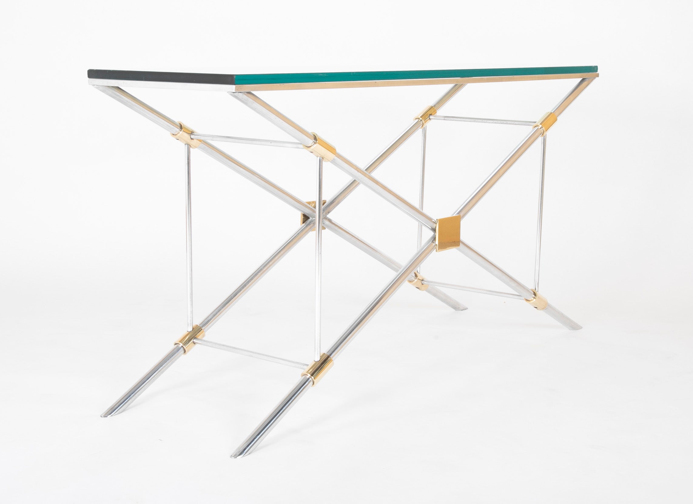 A John Vesey Console Table of Aluminum, Glass and Brass - 2 Available - Priced Individually