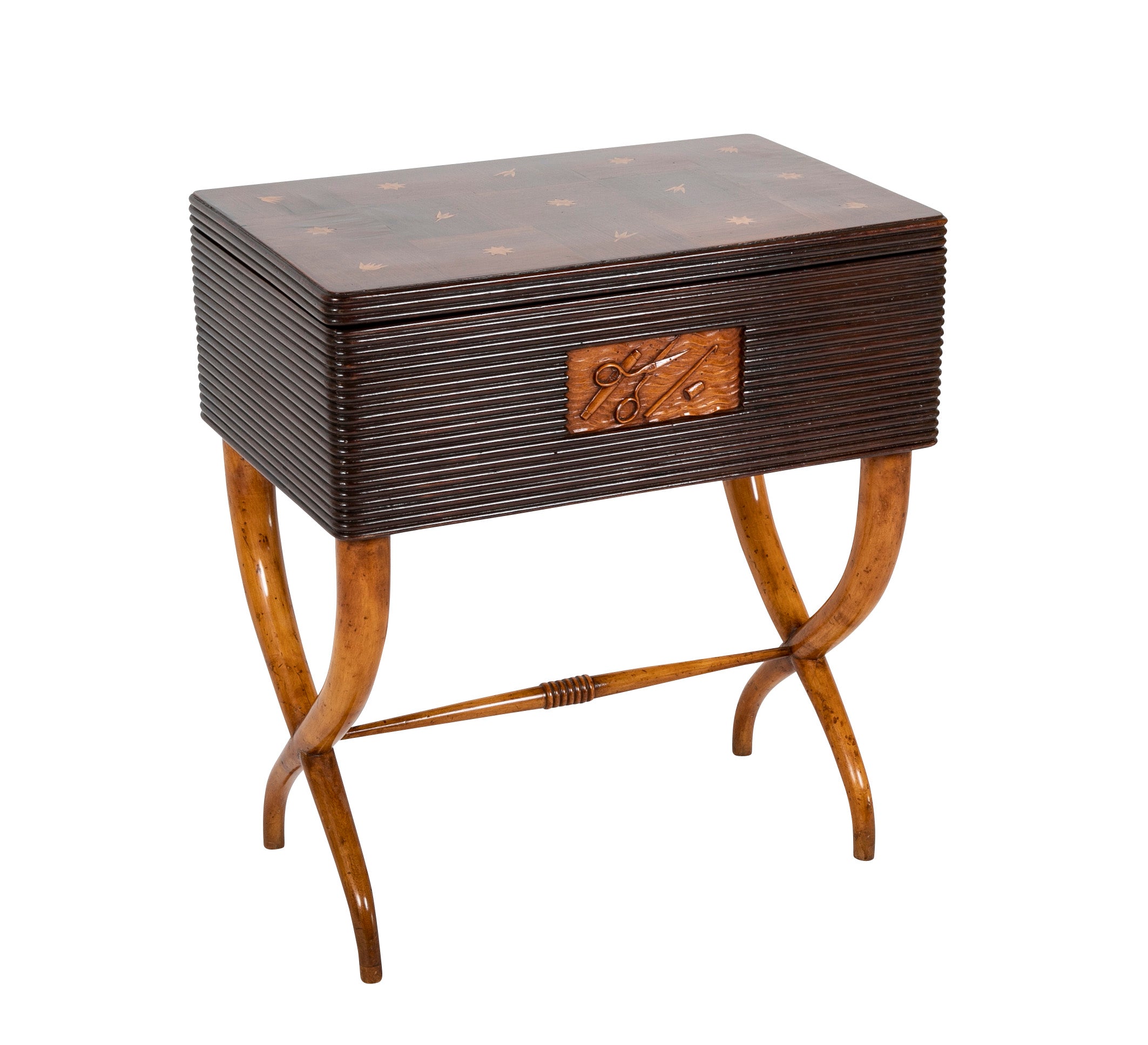 Beechwood Sewing Chest with Inlaid Top Attributed to Luigi Scremin