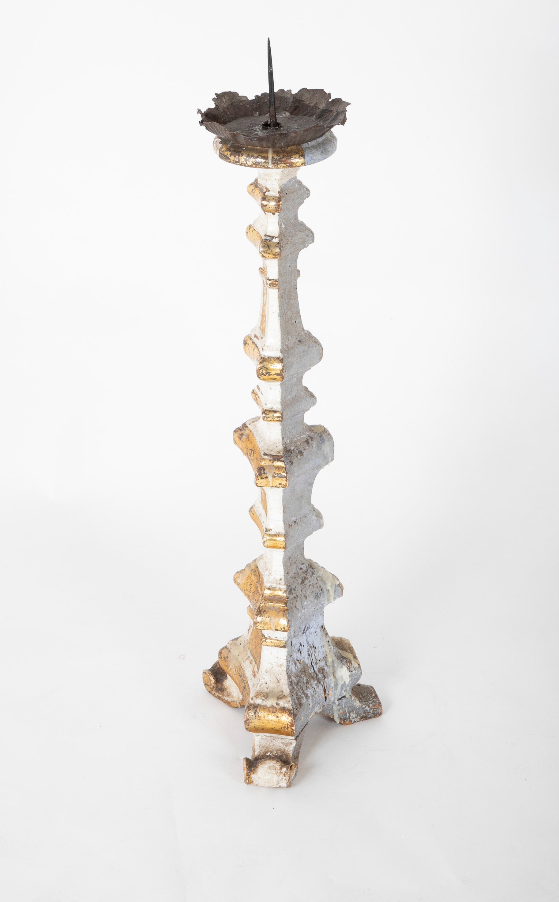 Pair of Carved Altar Sticks in White/Gilt Finish