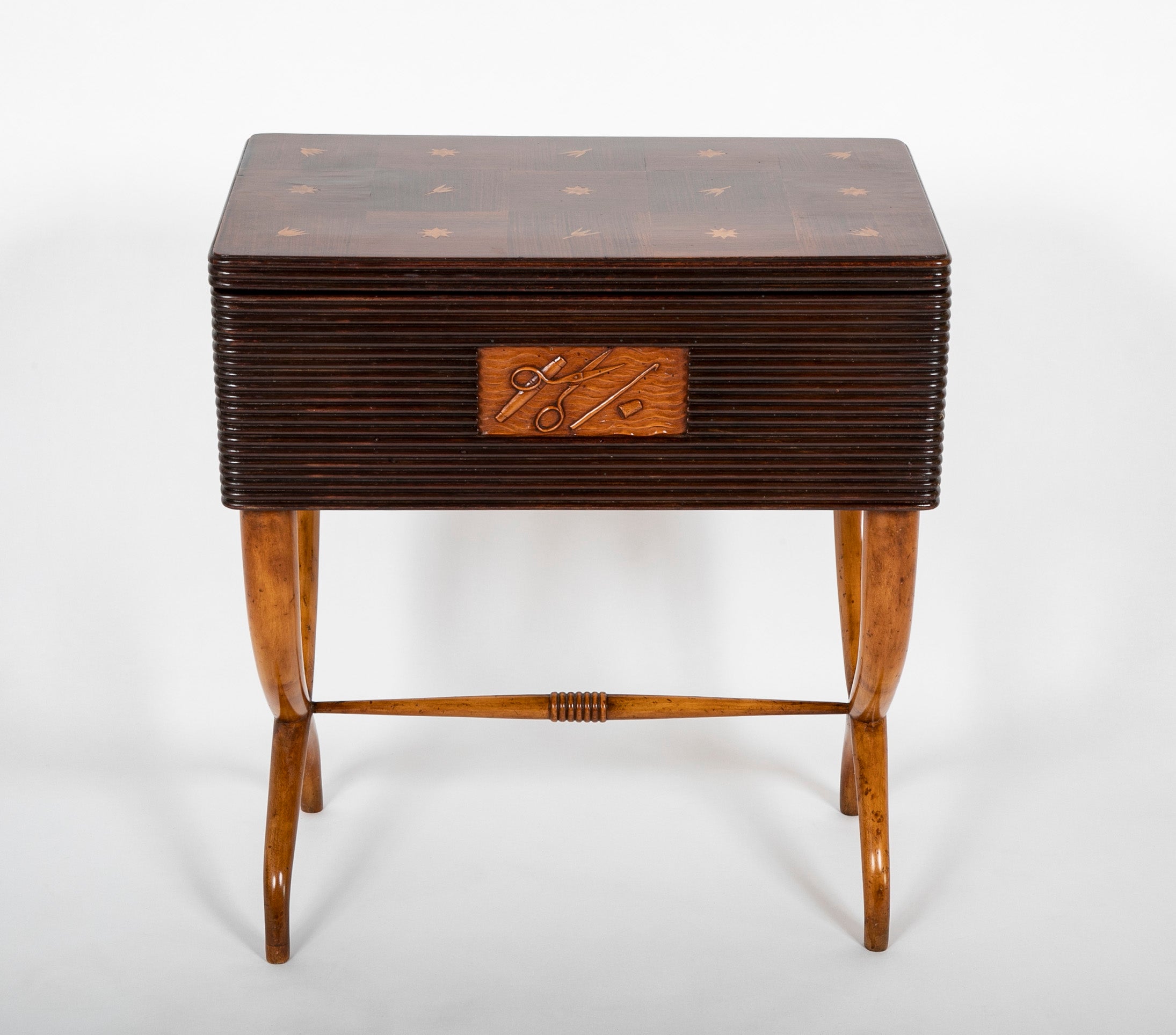 Beechwood Sewing Chest with Inlaid Top Attributed to Luigi Scremin