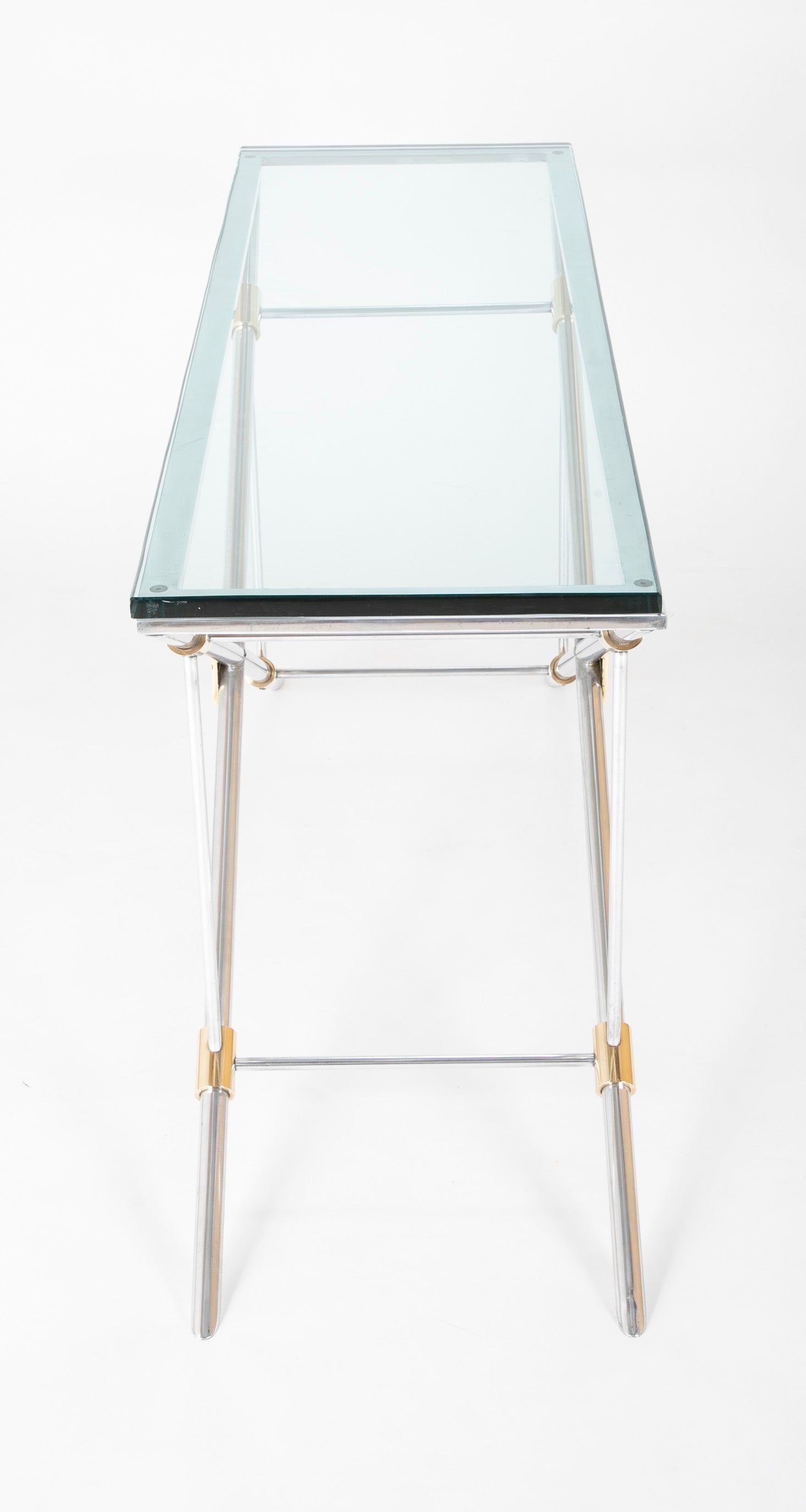 A John Vesey Console Table of Aluminum, Glass and Brass - 2 Available - Priced Individually