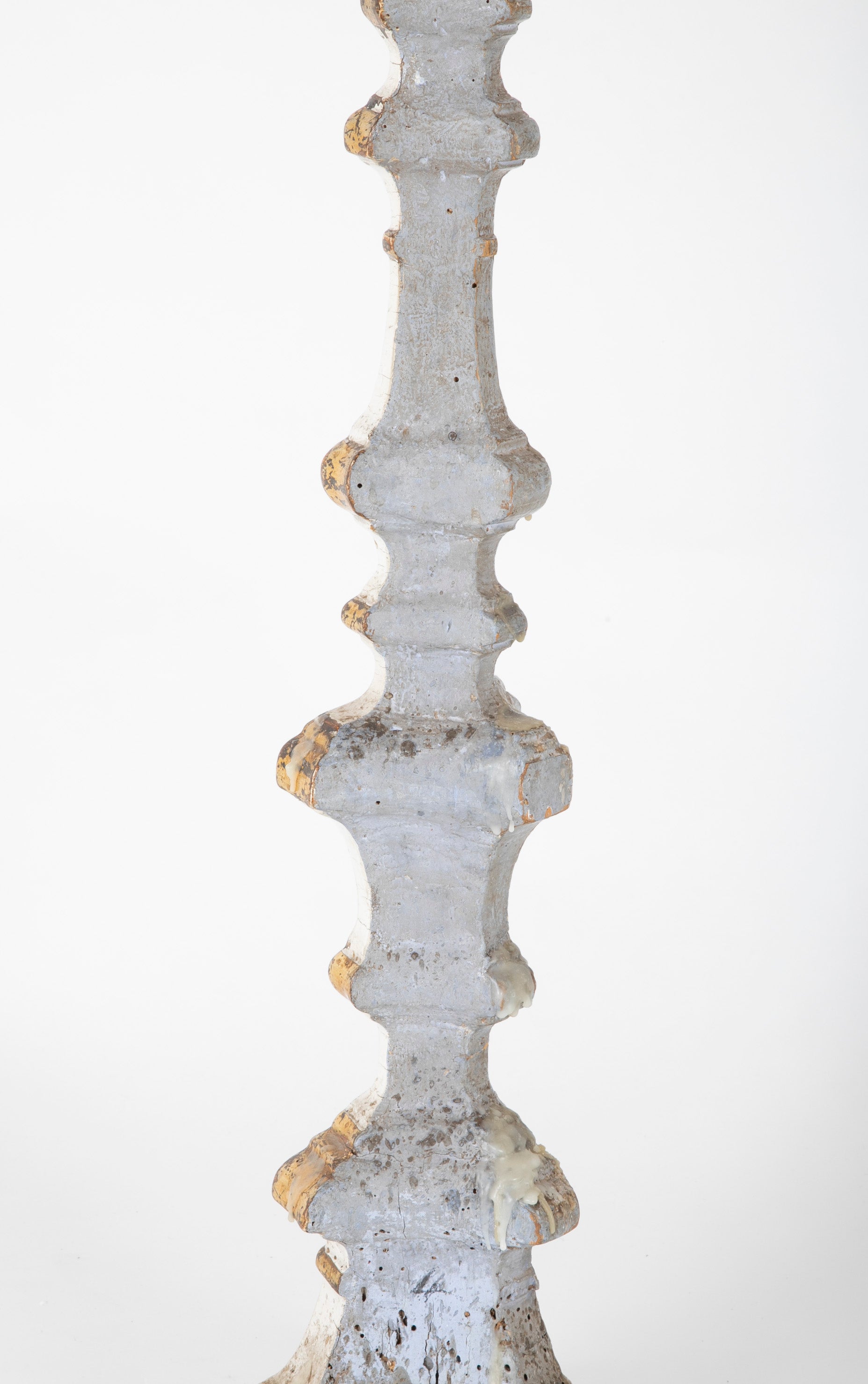 Pair of Carved Altar Sticks in White/Gilt Finish