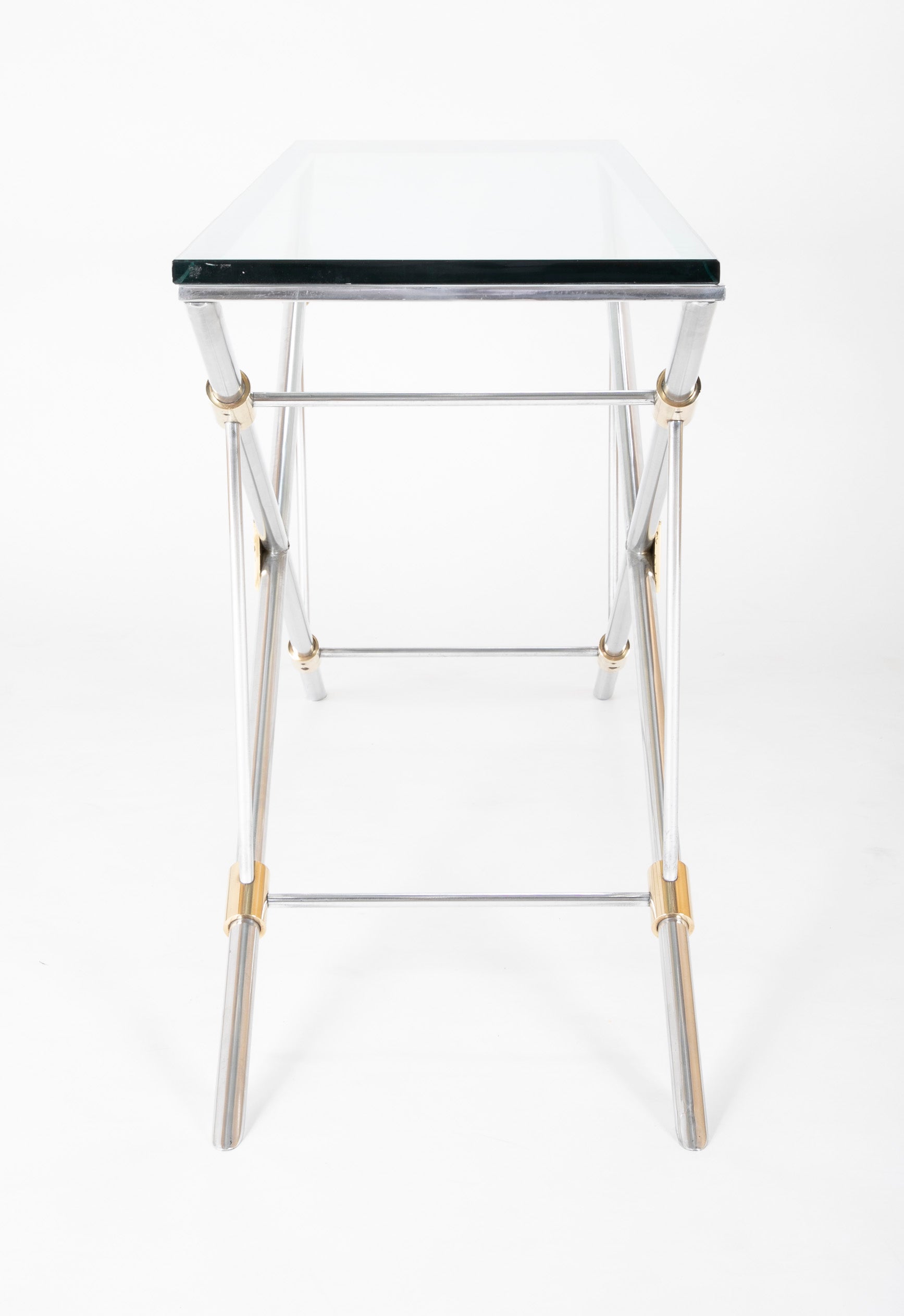 A John Vesey Console Table of Aluminum, Glass and Brass - 2 Available - Priced Individually