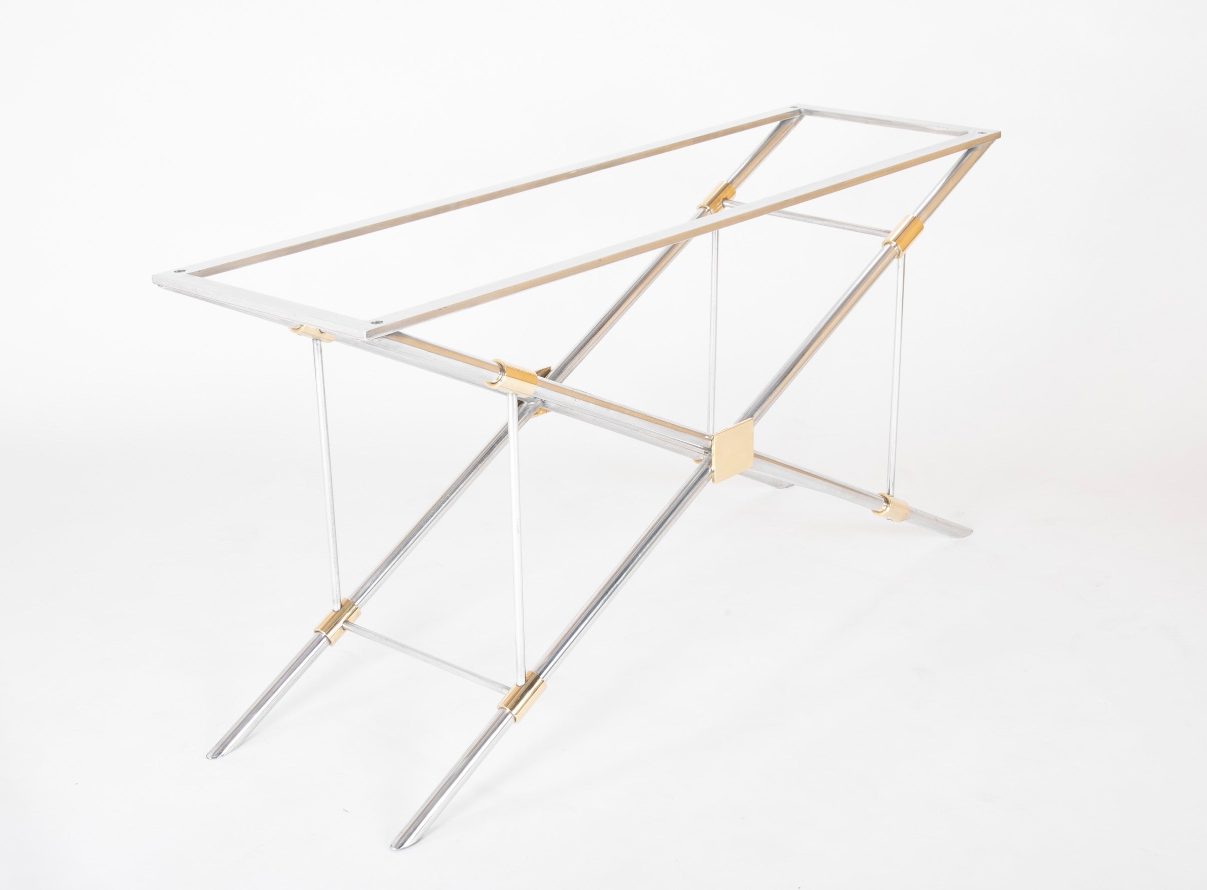 A John Vesey Console Table of Aluminum, Glass and Brass - 2 Available - Priced Individually