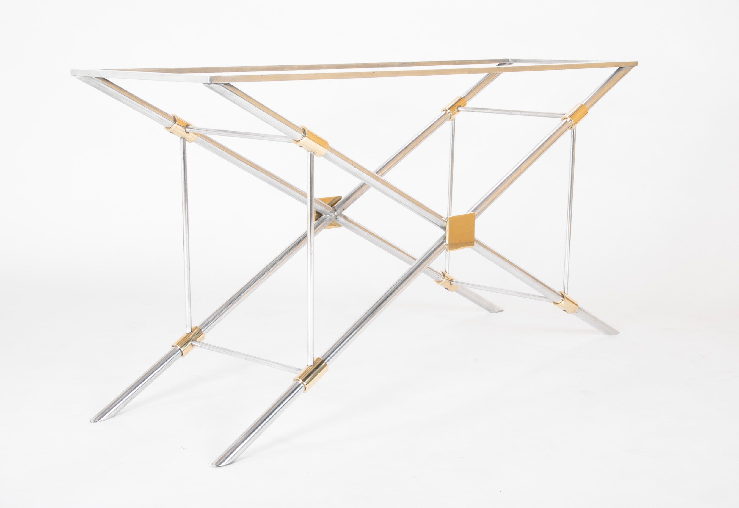 A John Vesey Console Table of Aluminum, Glass and Brass - 2 Available - Priced Individually