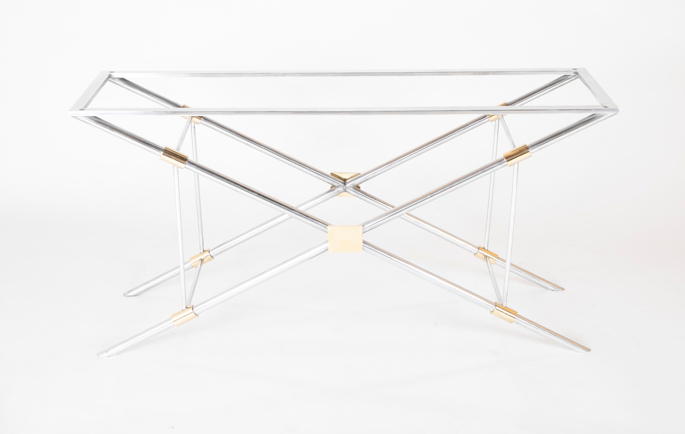 A John Vesey Console Table of Aluminum, Glass and Brass - 2 Available - Priced Individually