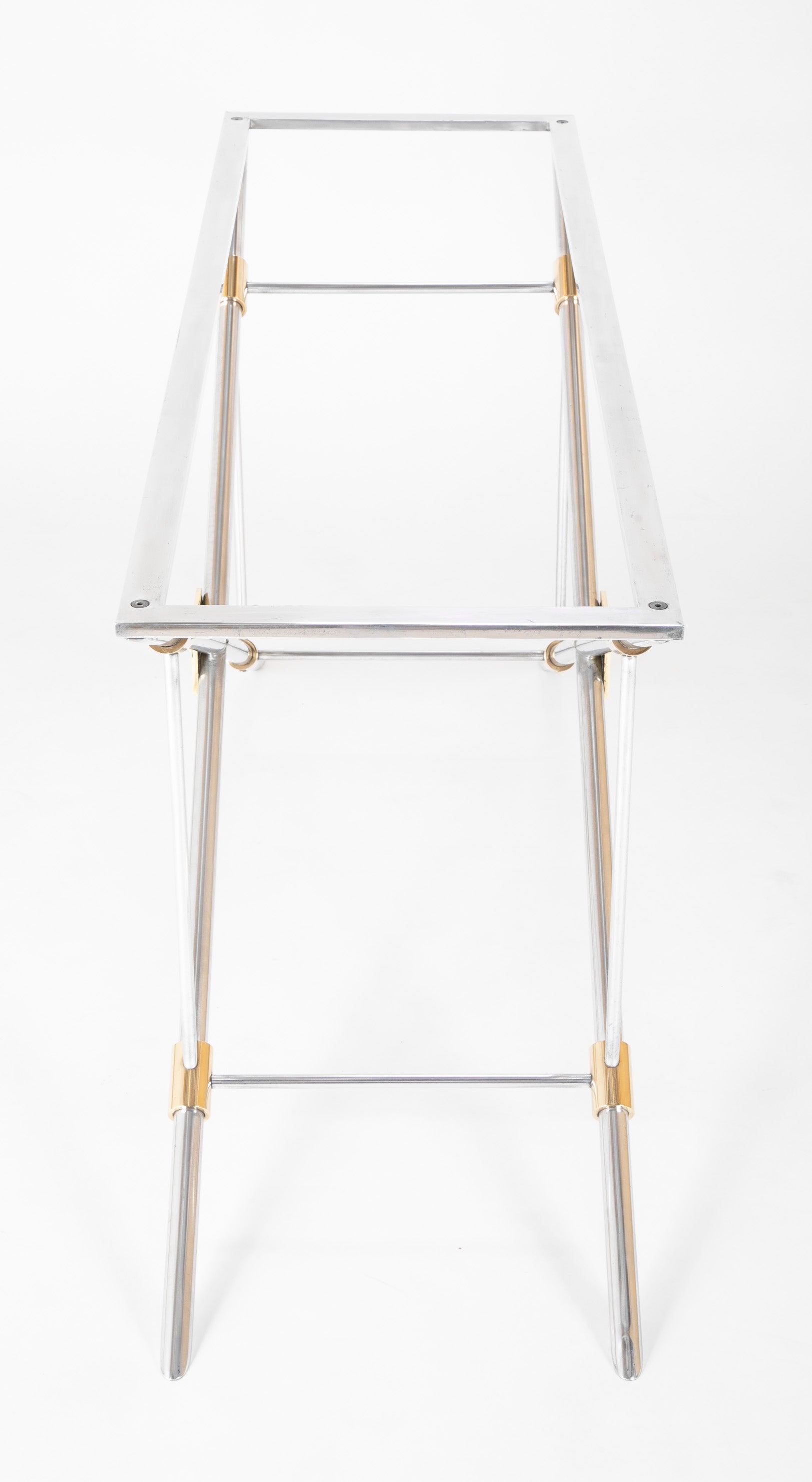 A John Vesey Console Table of Aluminum, Glass and Brass - 2 Available - Priced Individually