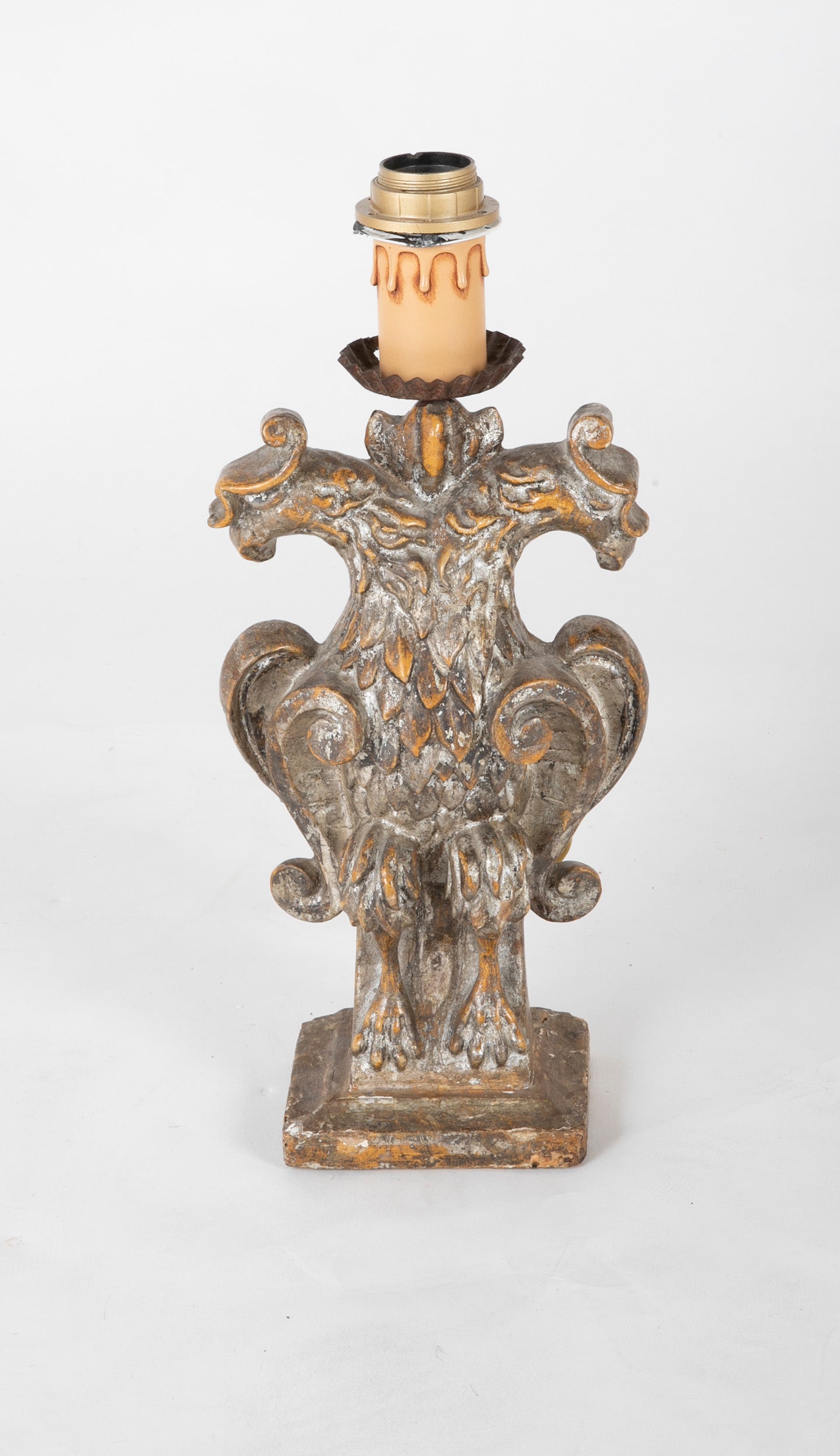 Pair of Late 18th Century Italian Carved Wood Double Eagle Lamps