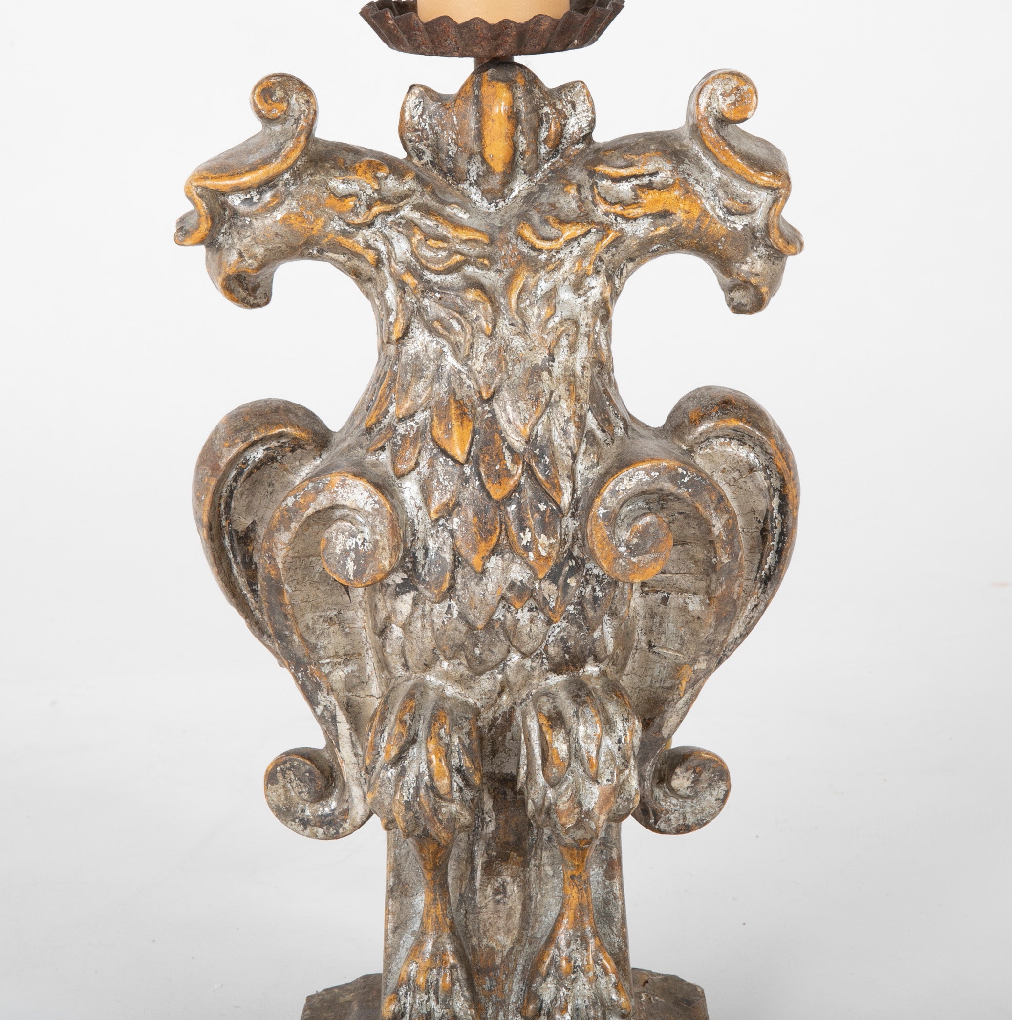 Pair of Late 18th Century Italian Carved Wood Double Eagle Lamps