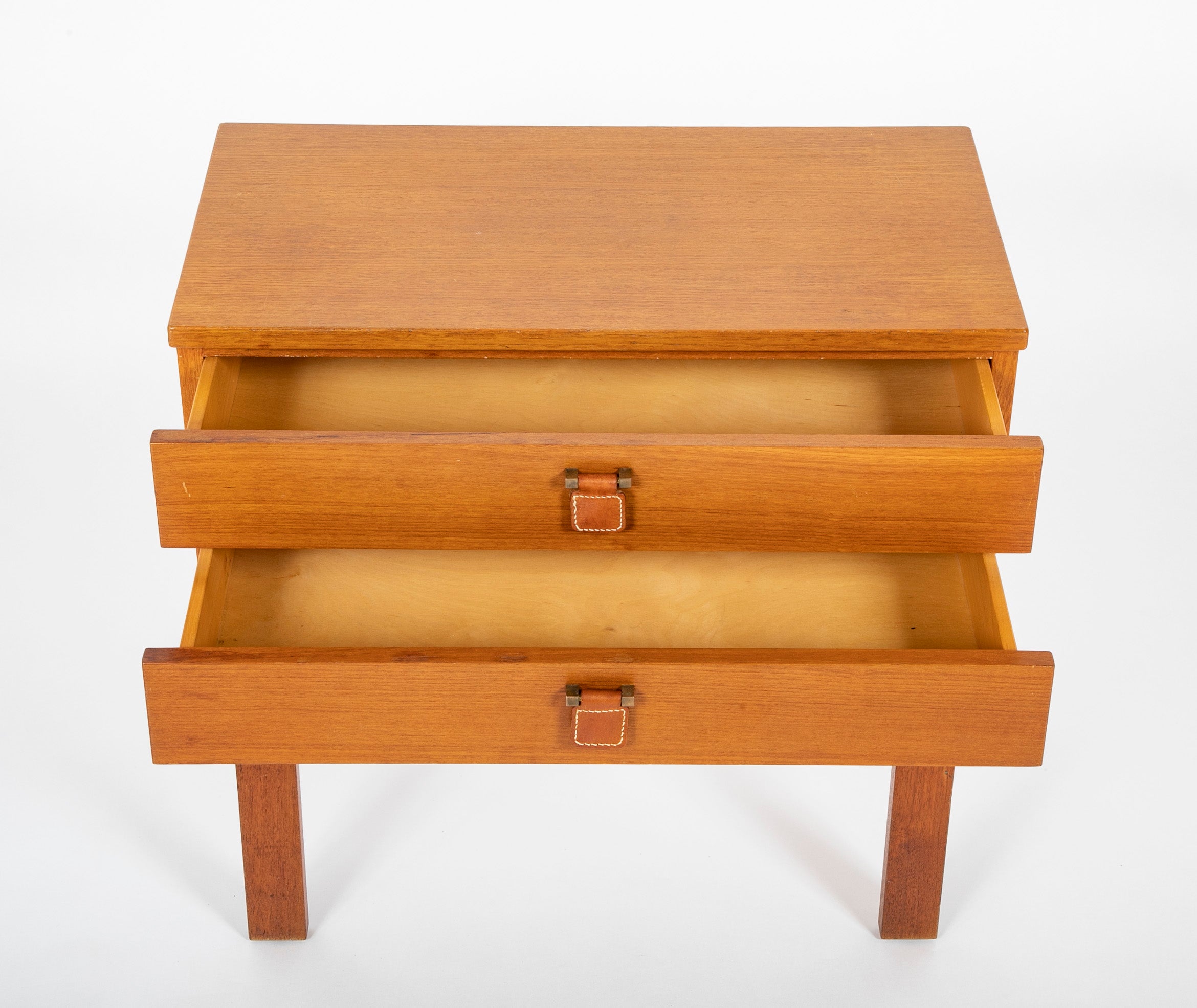 Mid-Century Mahogany Two Drawer Side Table with Leather Pulls