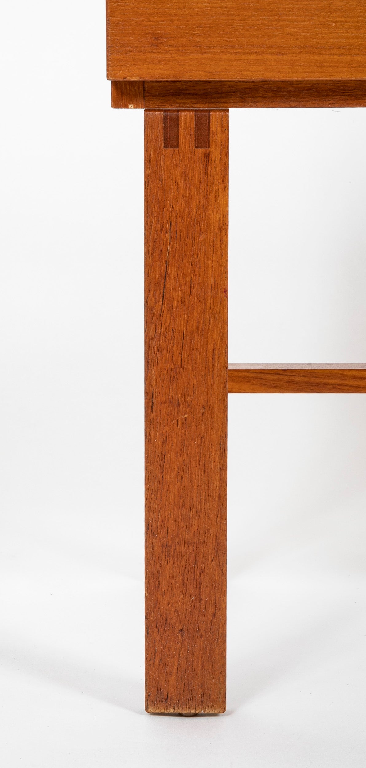 Mid-Century Mahogany Two Drawer Side Table with Leather Pulls