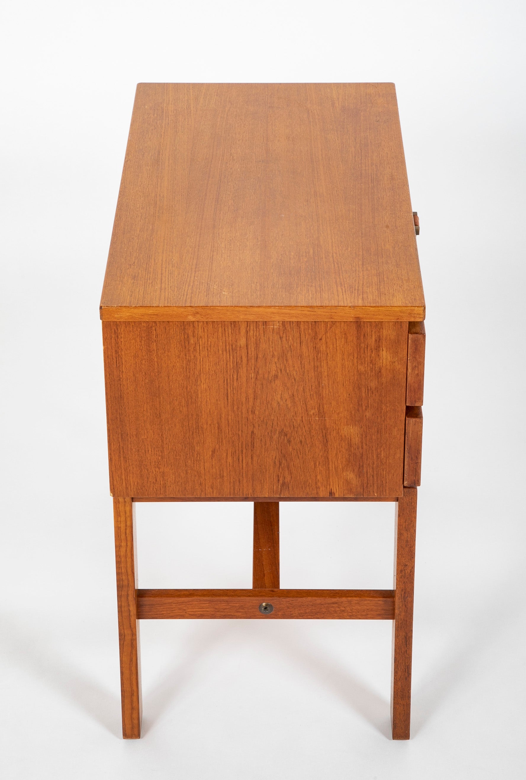 Mid-Century Mahogany Two Drawer Side Table with Leather Pulls
