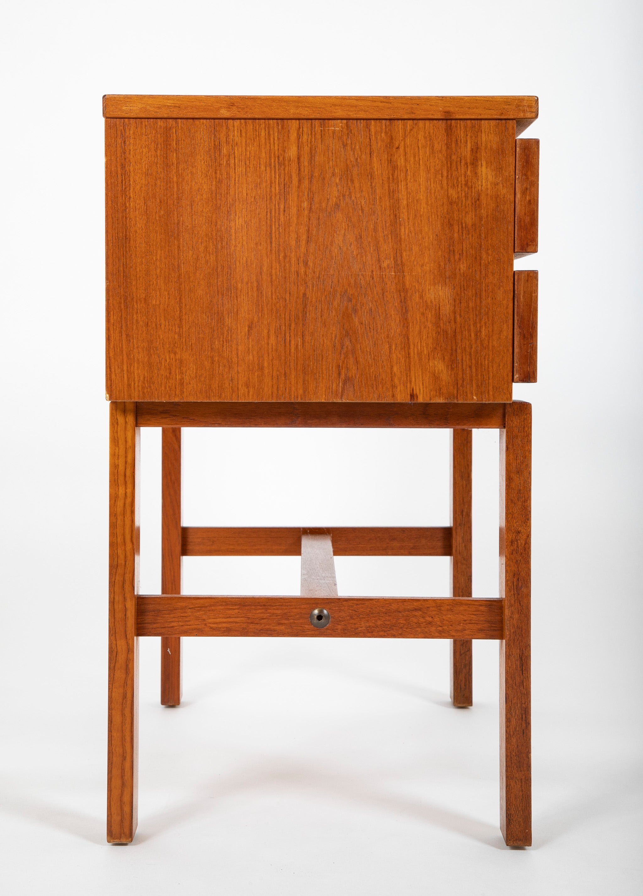Mid-Century Mahogany Two Drawer Side Table with Leather Pulls