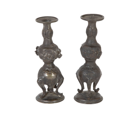 Pair of Bronze Chinese Candlesticks