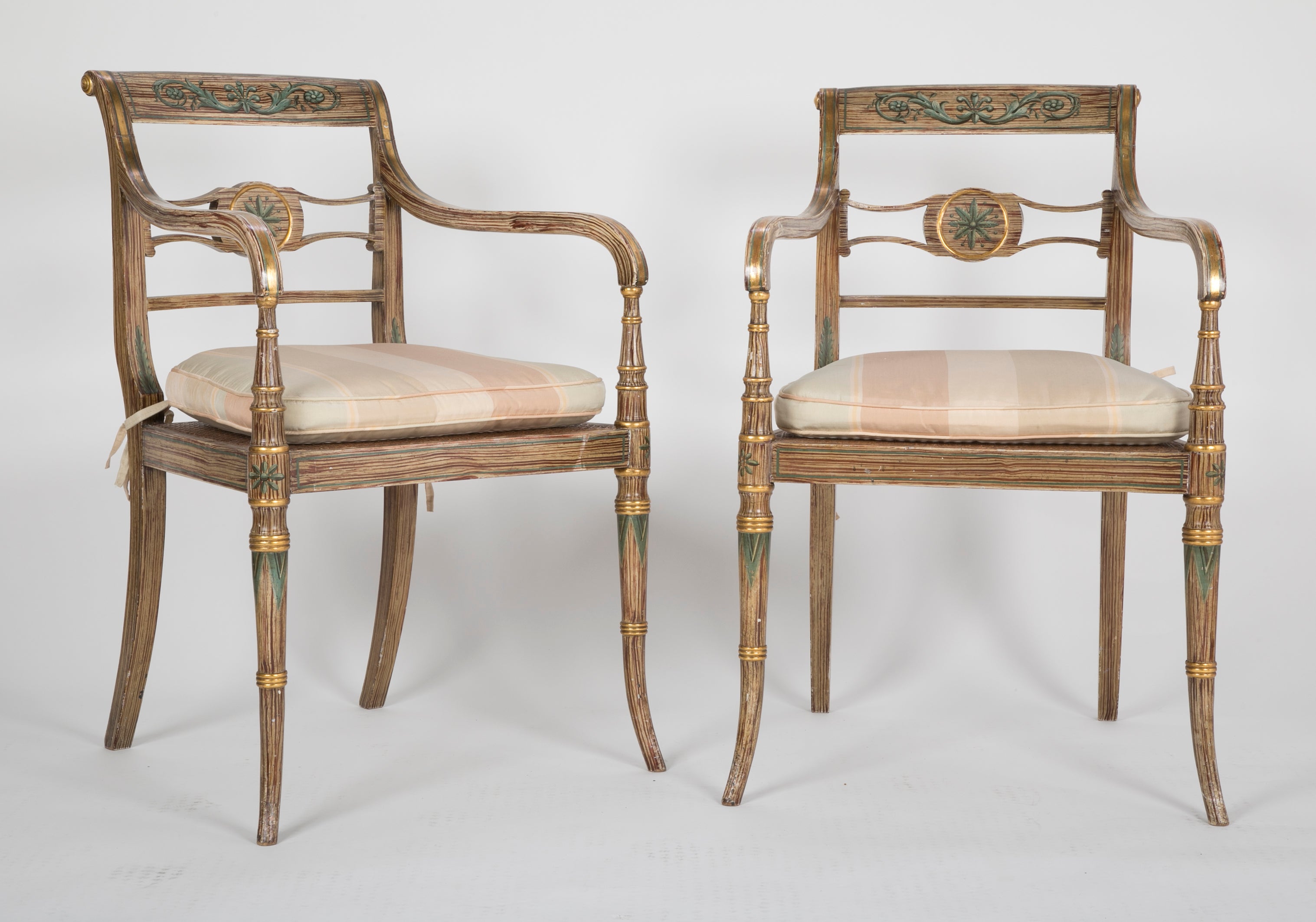 Pair of Early 19th Century English Regency Painted Armchairs