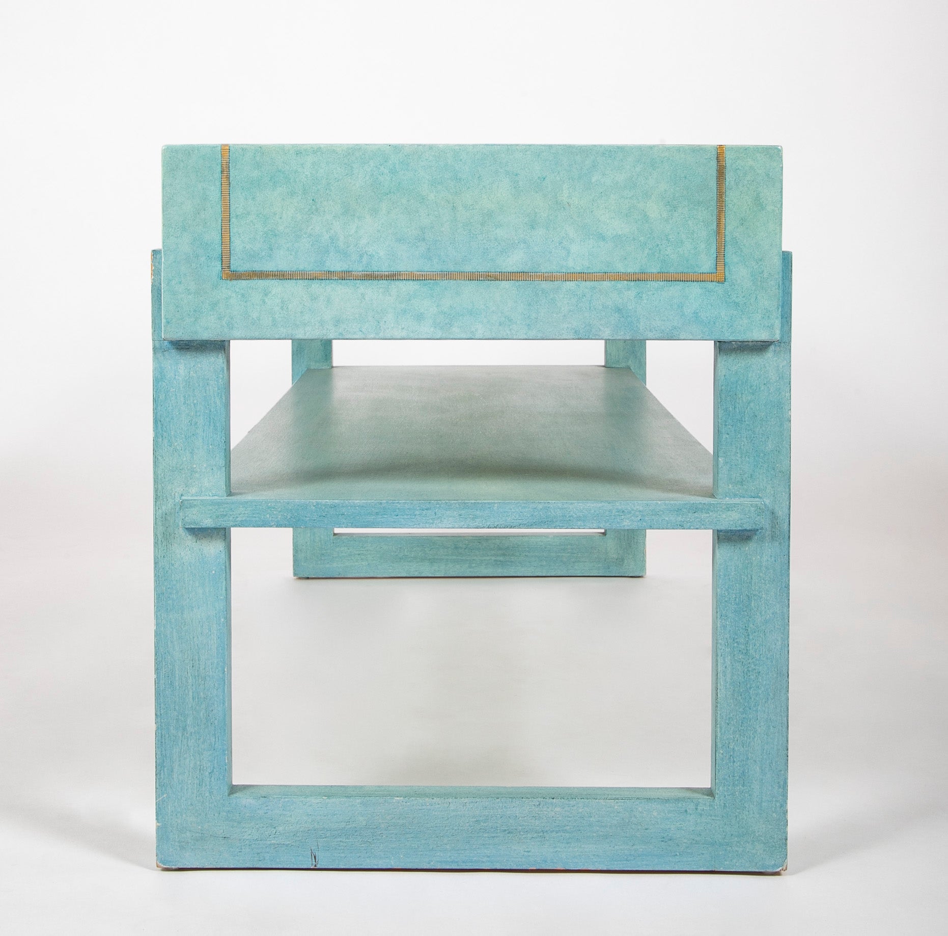 Pair of Turquoise Parchment Two Tier Side Tables by William Haines