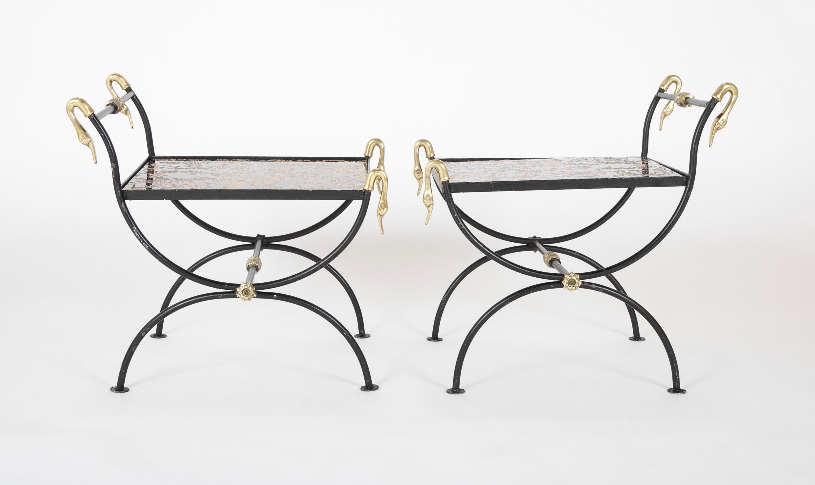 Three Piece Iron and Brass Coffee Table with Versace Insets