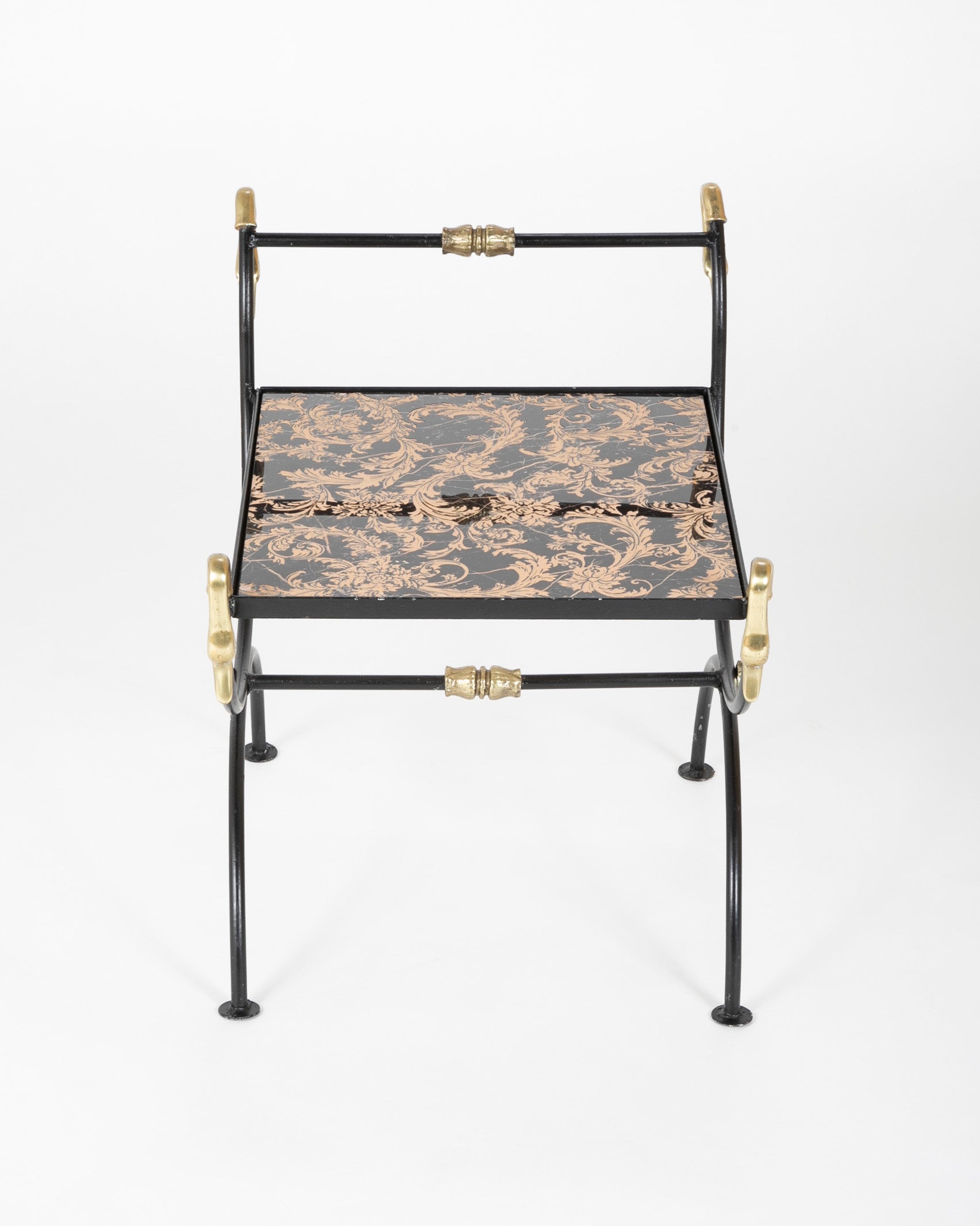 Three Piece Iron and Brass Coffee Table with Versace Insets