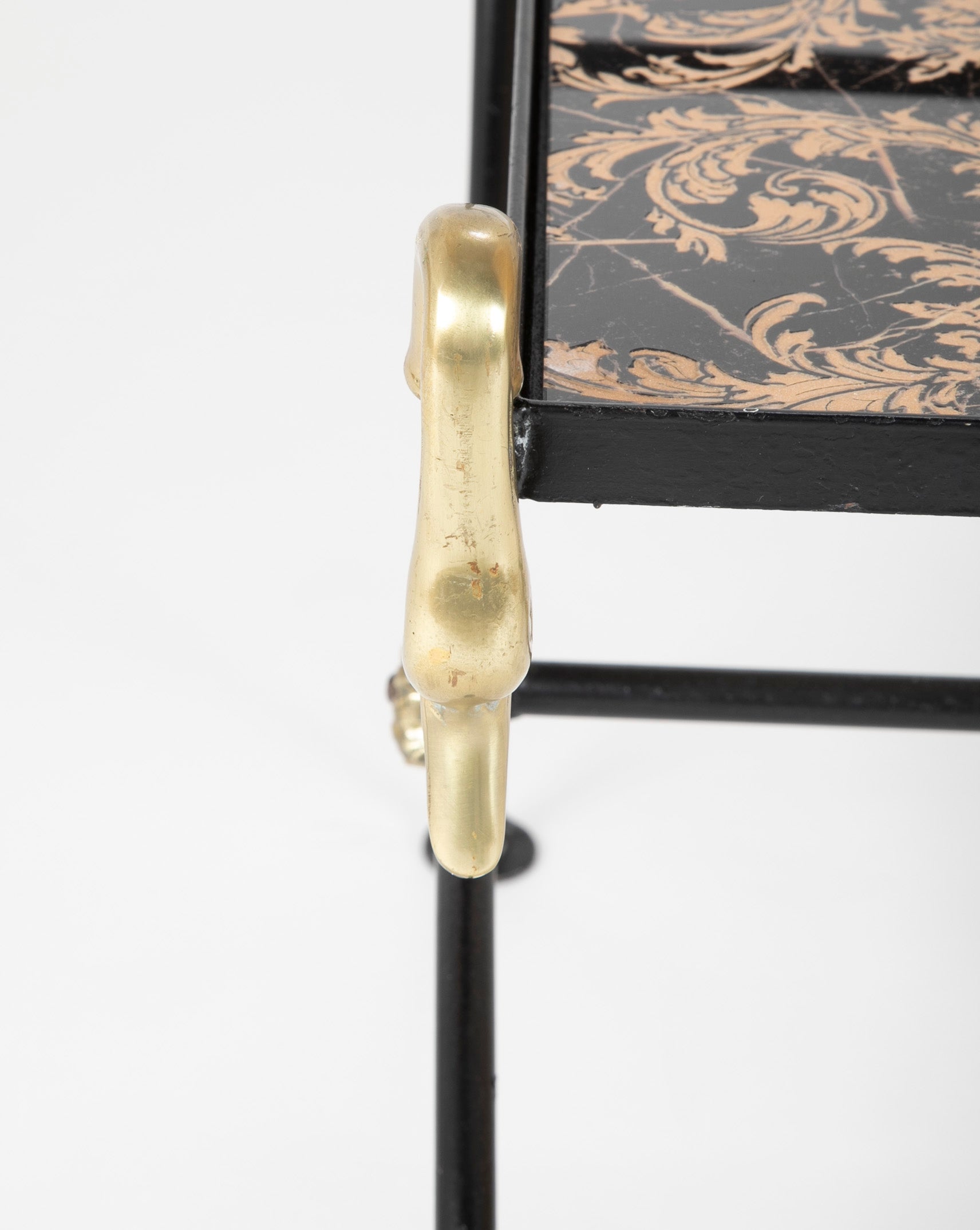 Three Piece Iron and Brass Coffee Table with Versace Insets