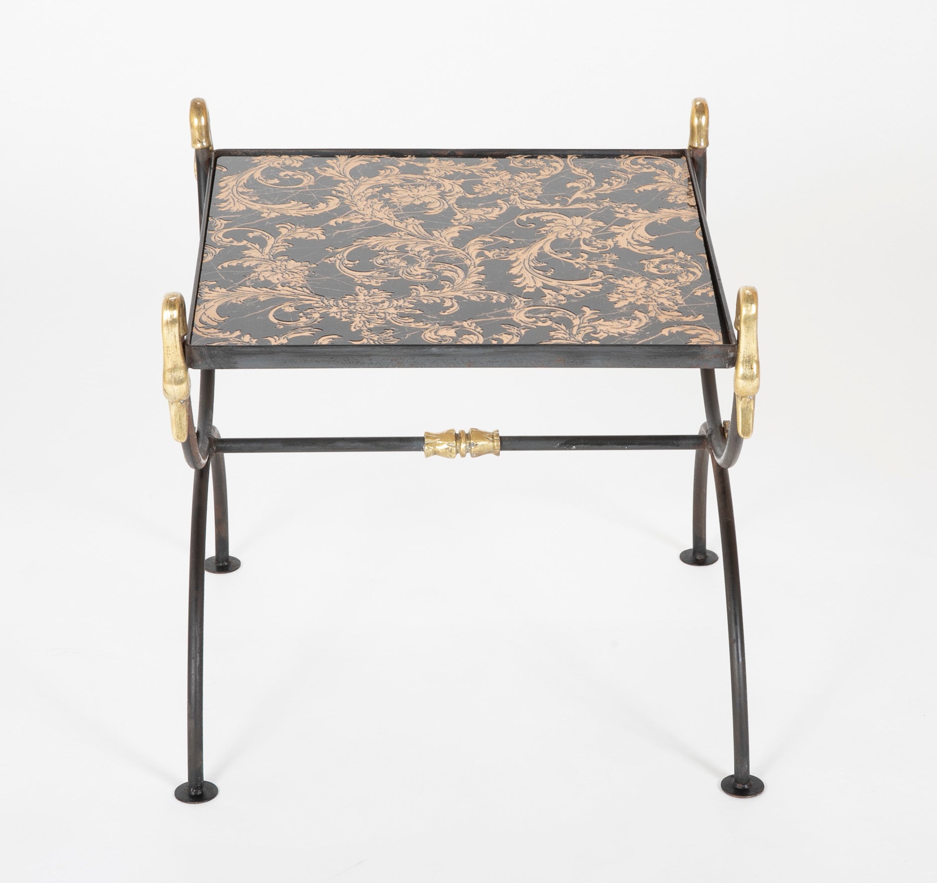 Three Piece Iron and Brass Coffee Table with Versace Insets