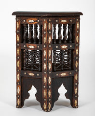 Moroccan Hexagonal Side Table with Bone Inlay & Brass Nail Heads