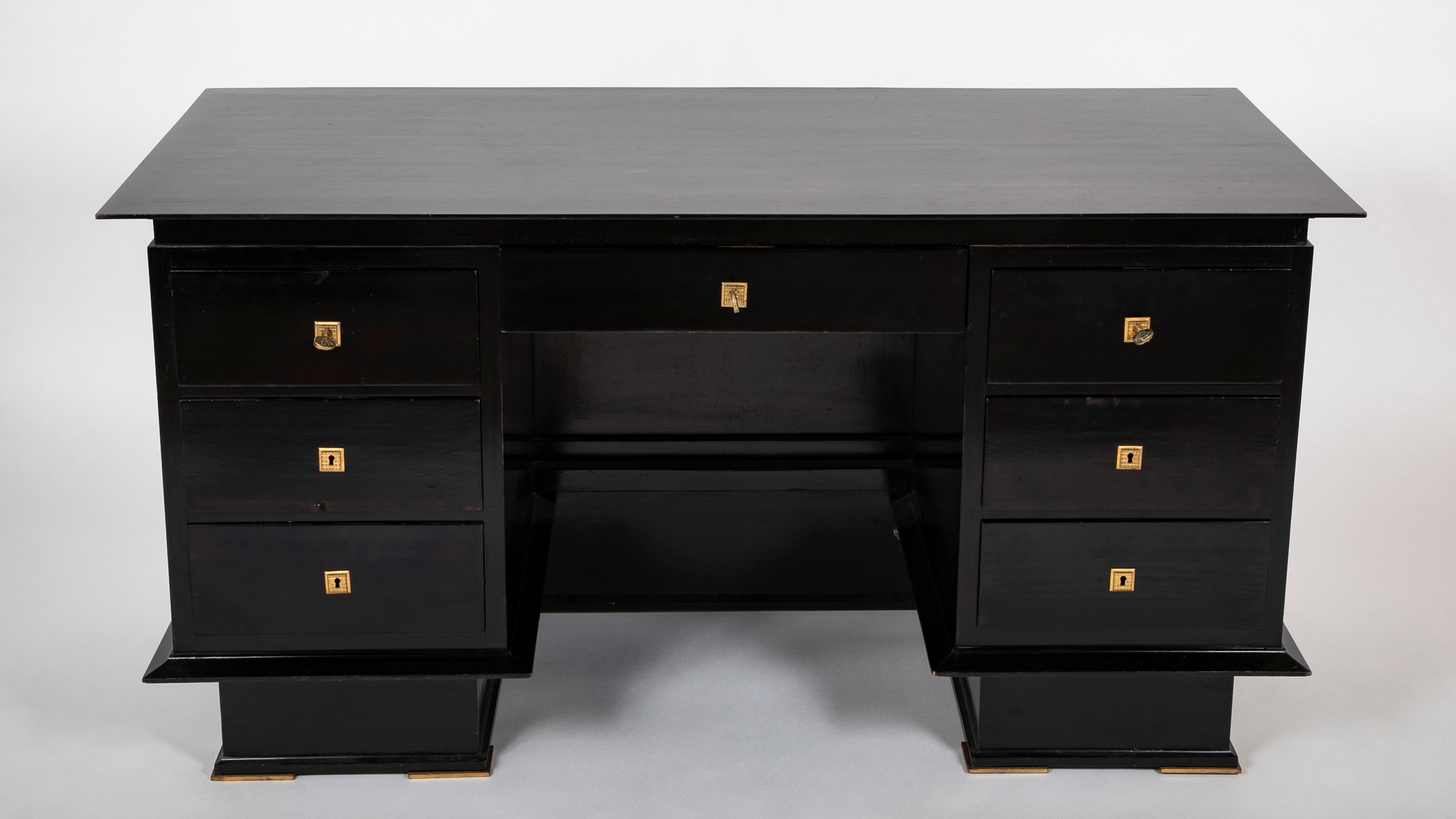 French Mid 20th Century Black Lacquer and Parchment Desk