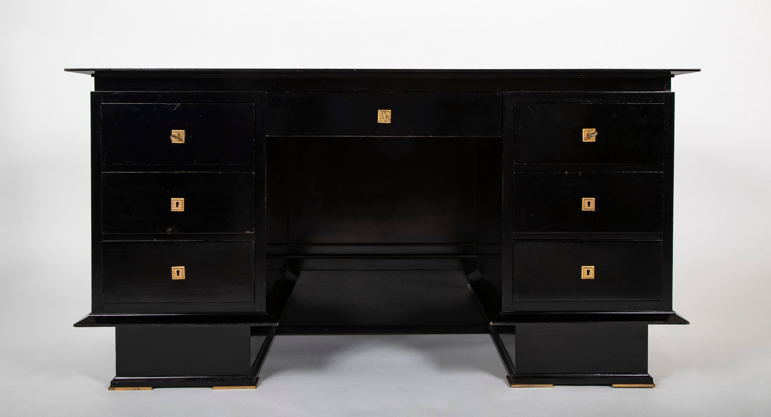 French Mid 20th Century Black Lacquer and Parchment Desk