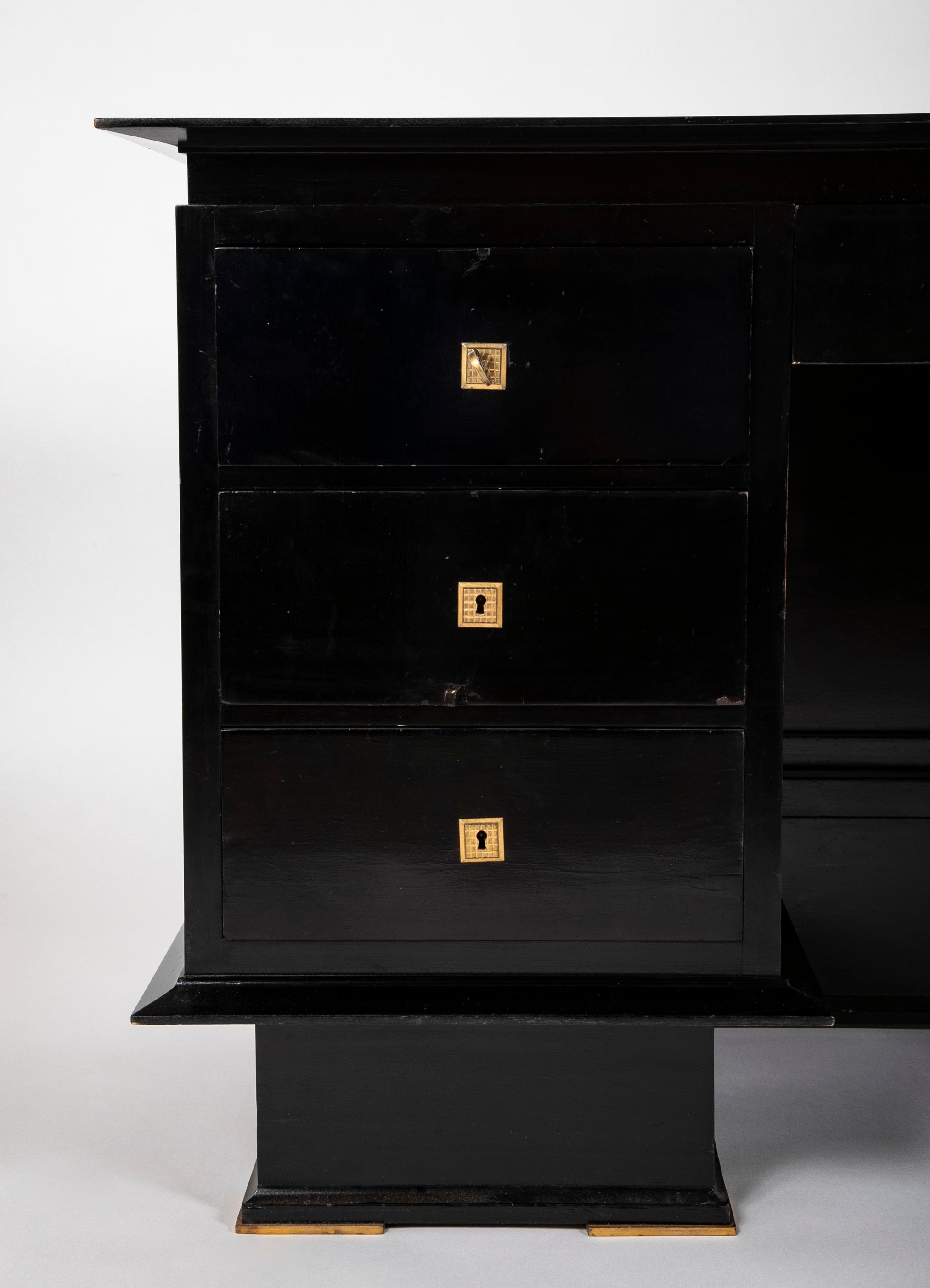French Mid 20th Century Black Lacquer and Parchment Desk