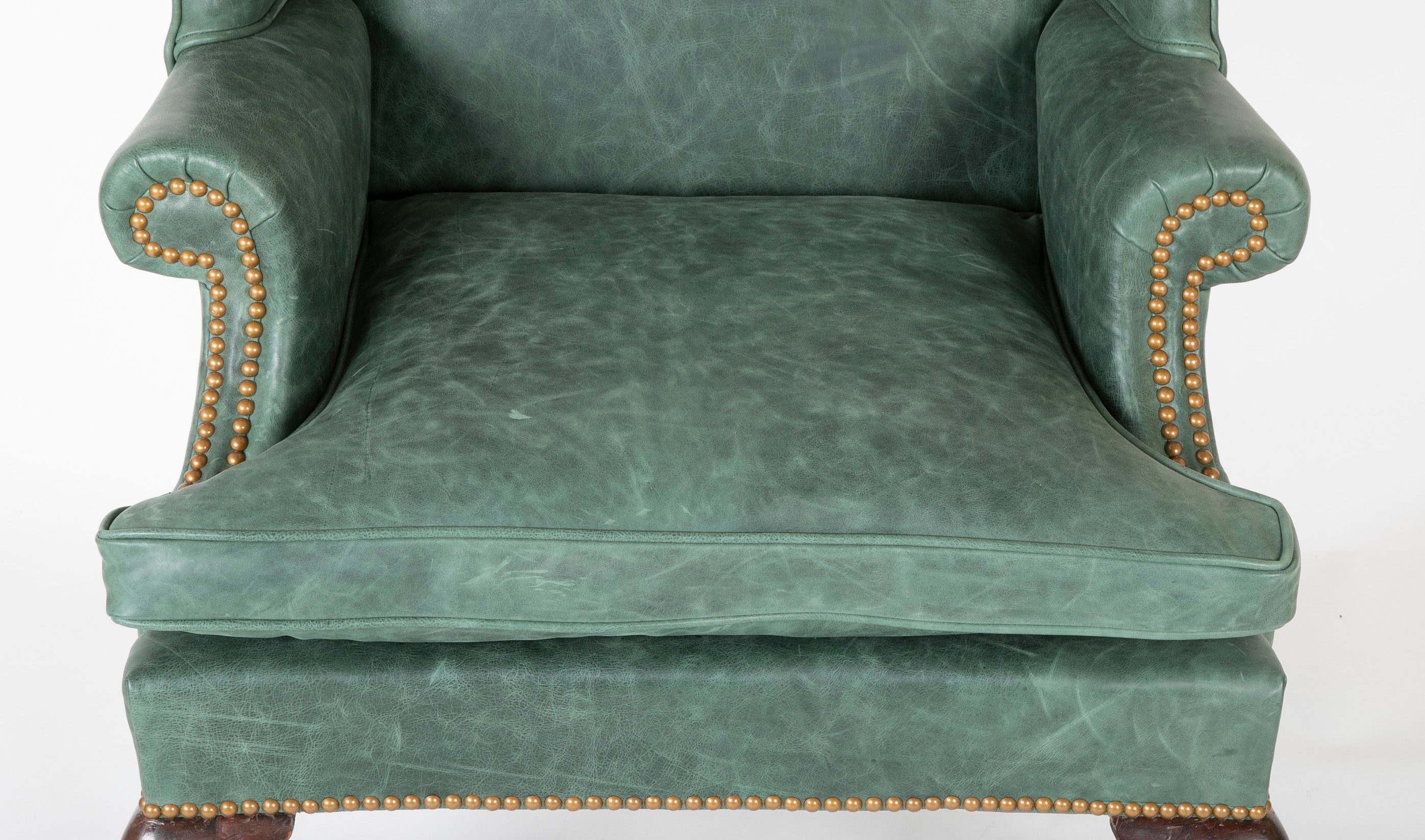 English Queen Ann Period Leather Upholstered Wing Chair