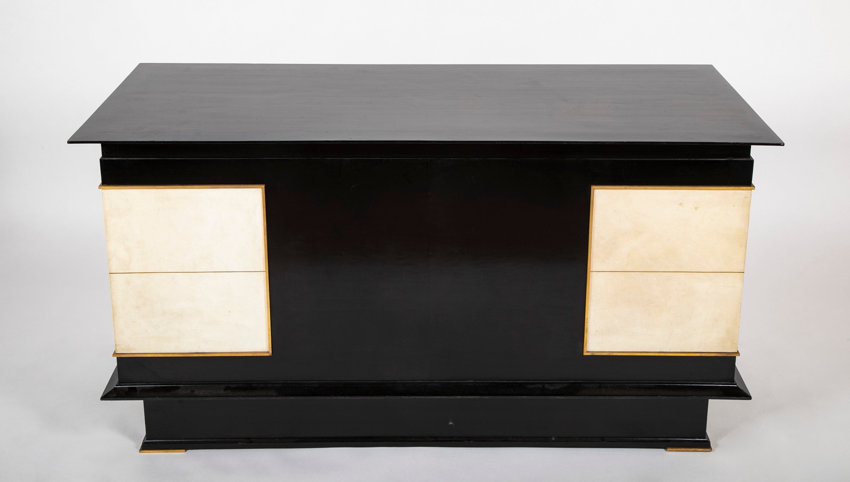 French Mid 20th Century Black Lacquer and Parchment Desk