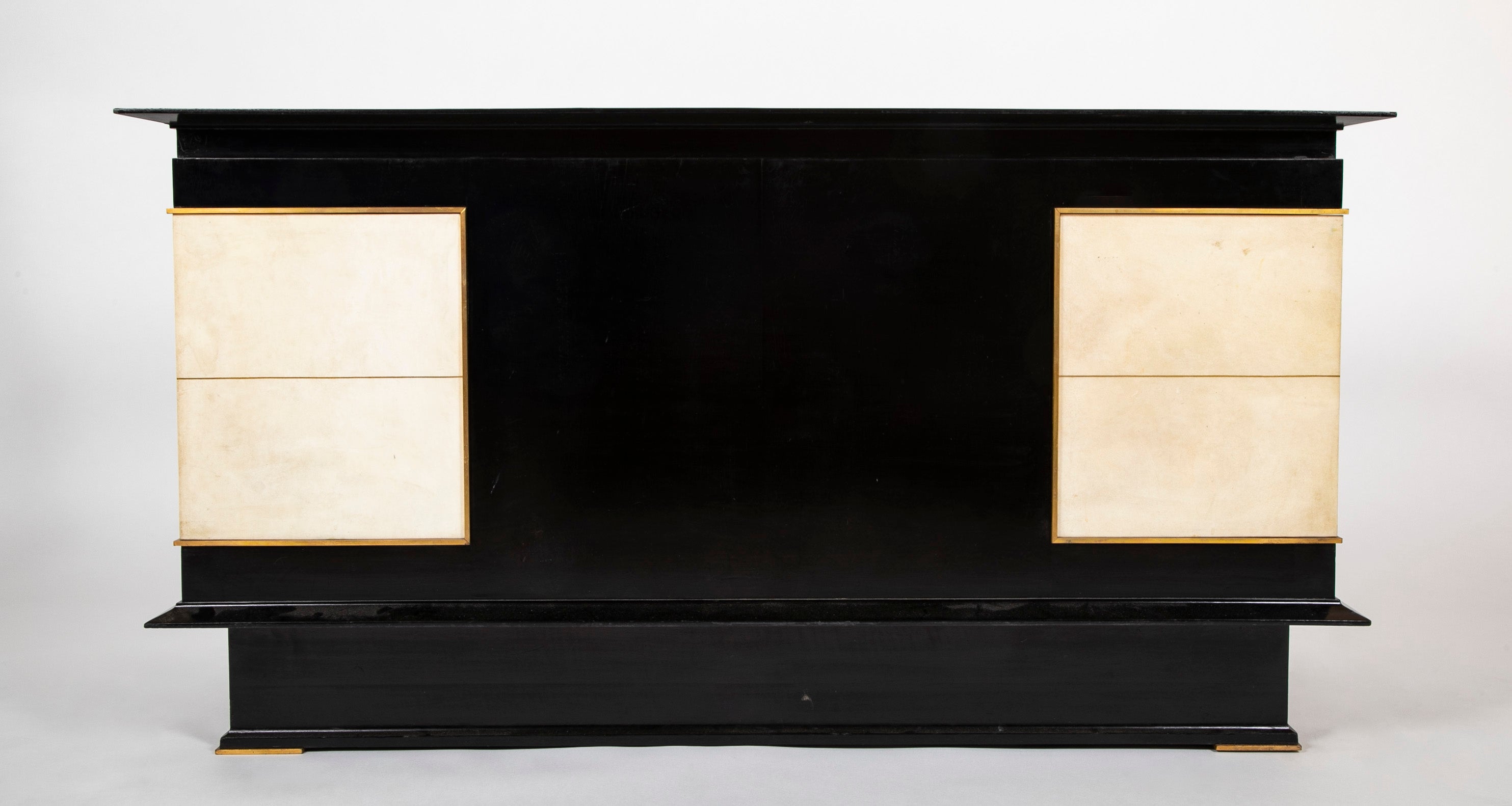 French Mid 20th Century Black Lacquer and Parchment Desk