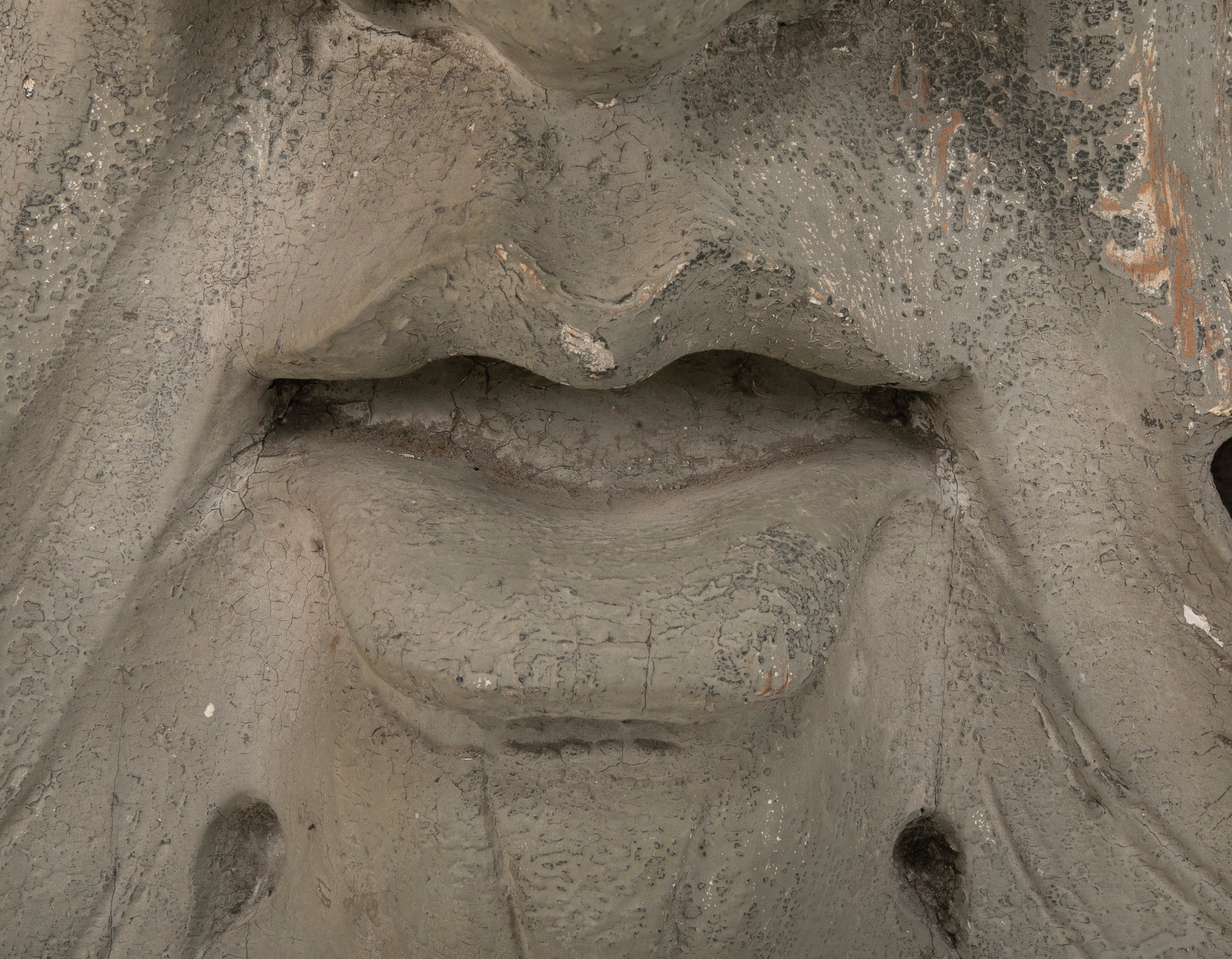 Carved and Painted Wood Architectural Element in the Form of a Mask