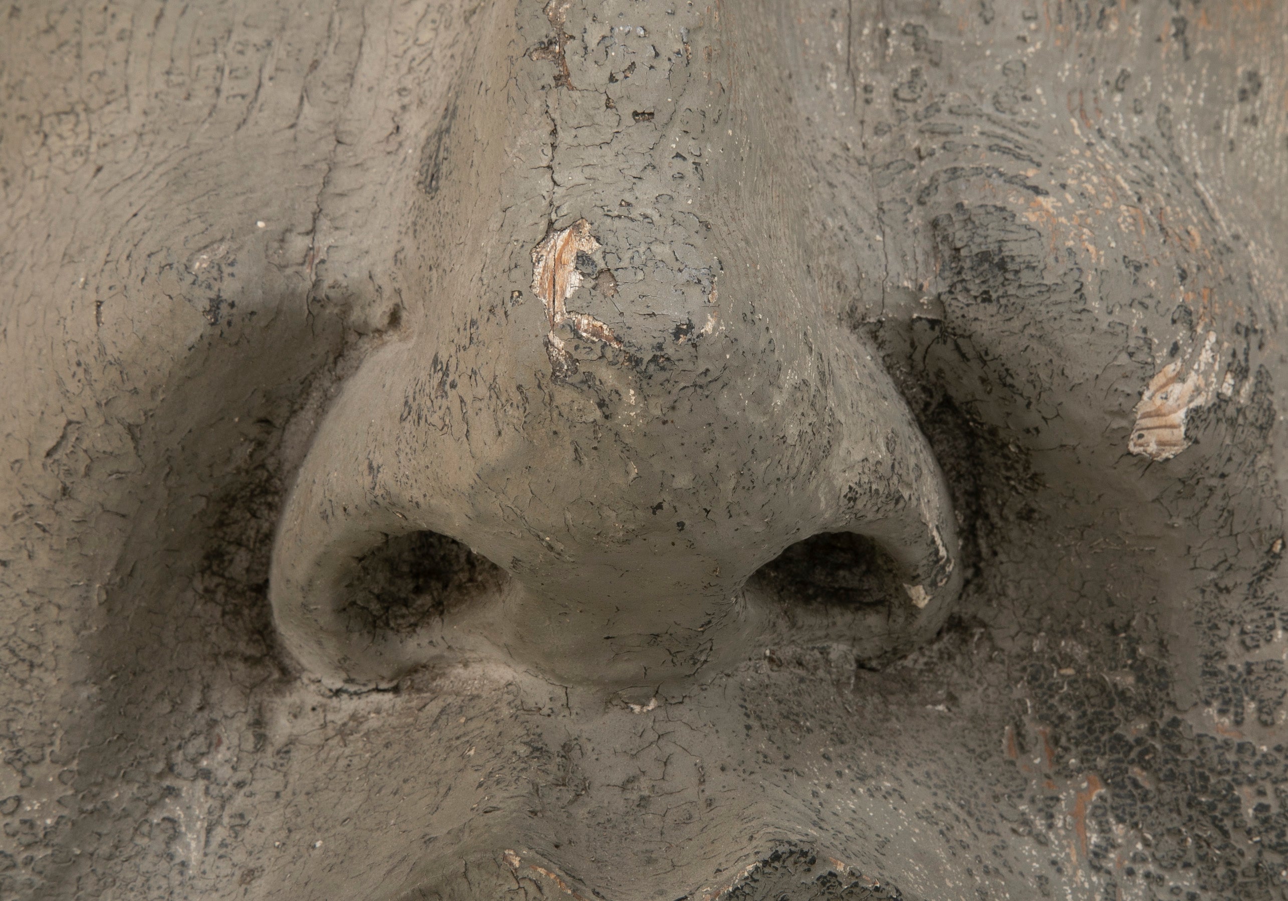 Carved and Painted Wood Architectural Element in the Form of a Mask