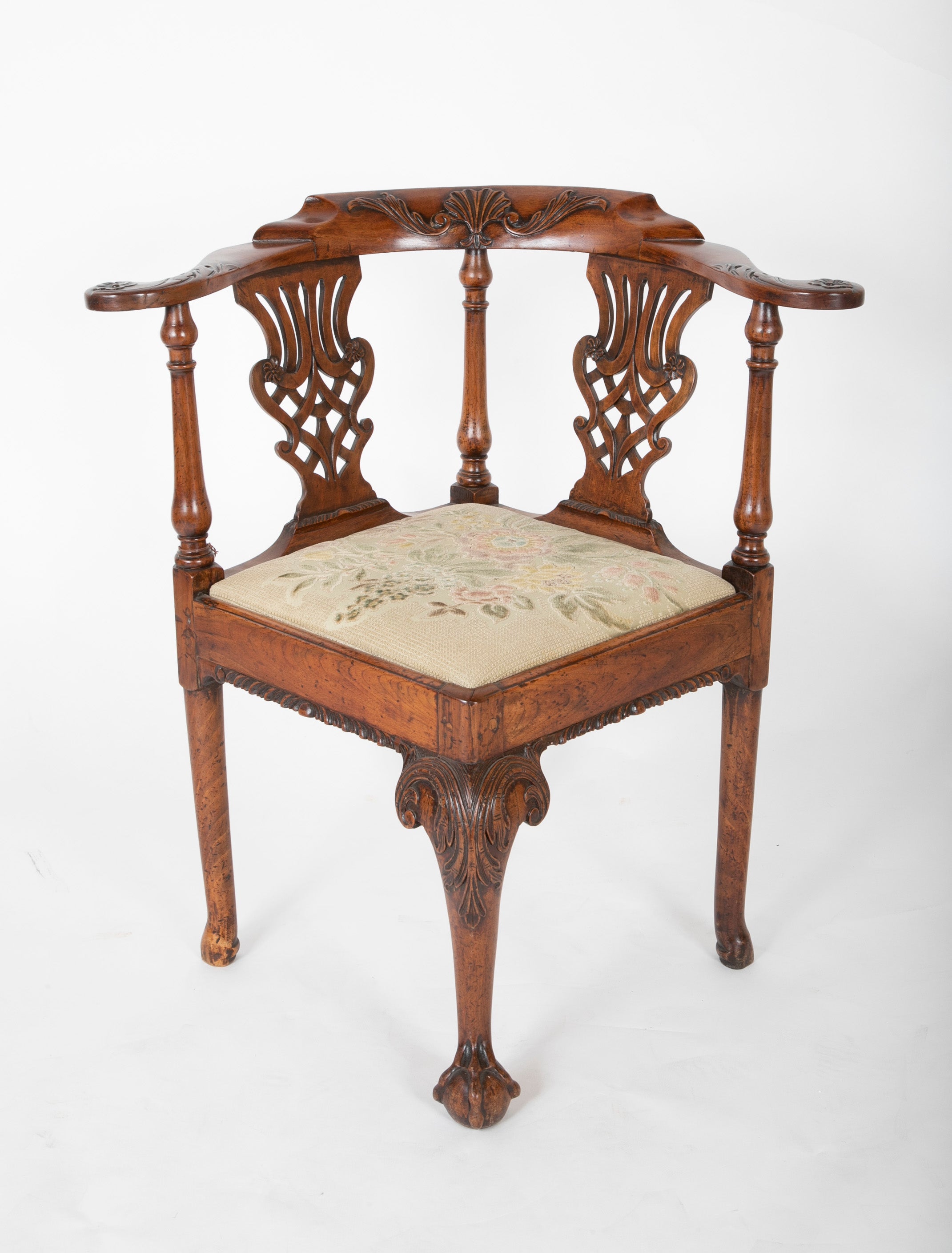 English George II Chippendale Mahogany Ball & Claw Corner Chair