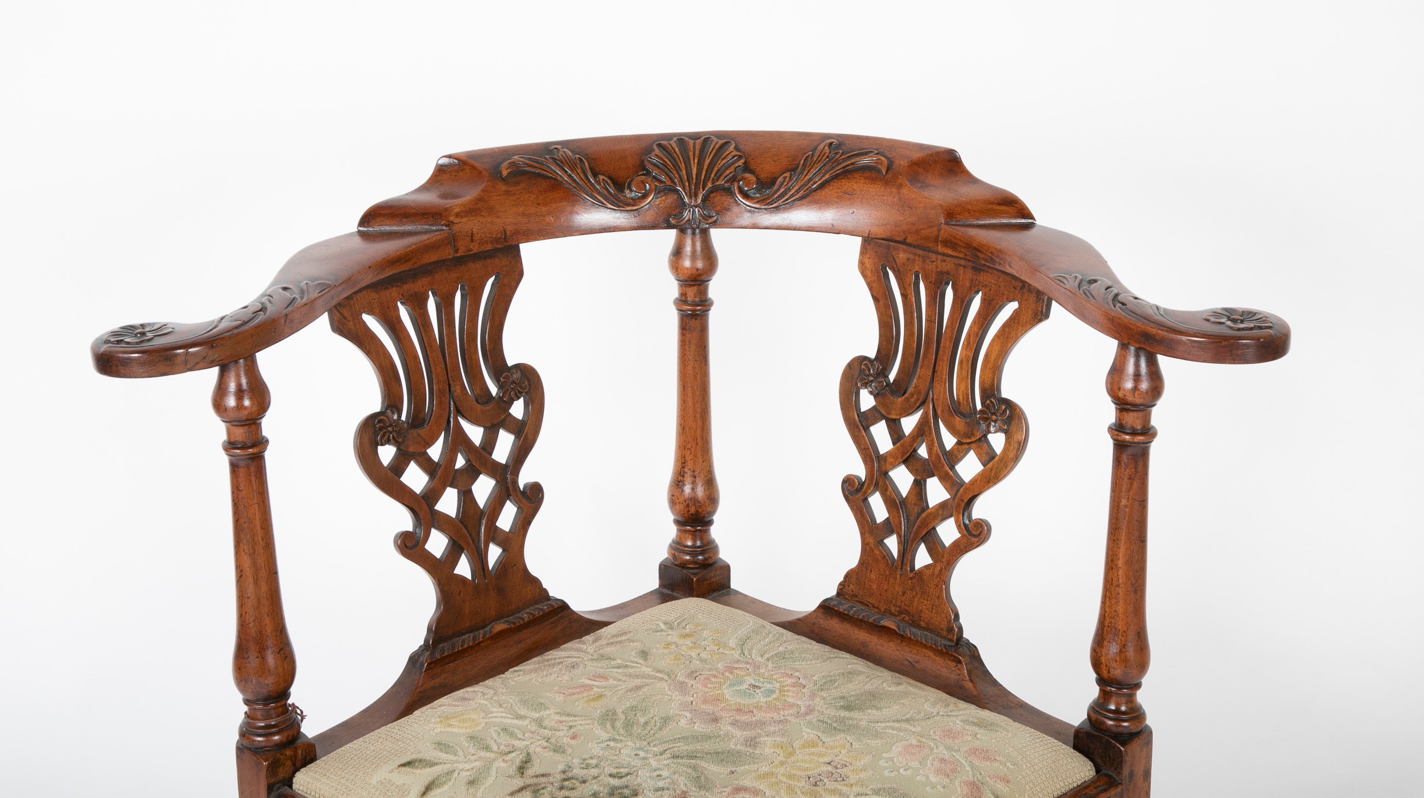English George II Chippendale Mahogany Ball & Claw Corner Chair