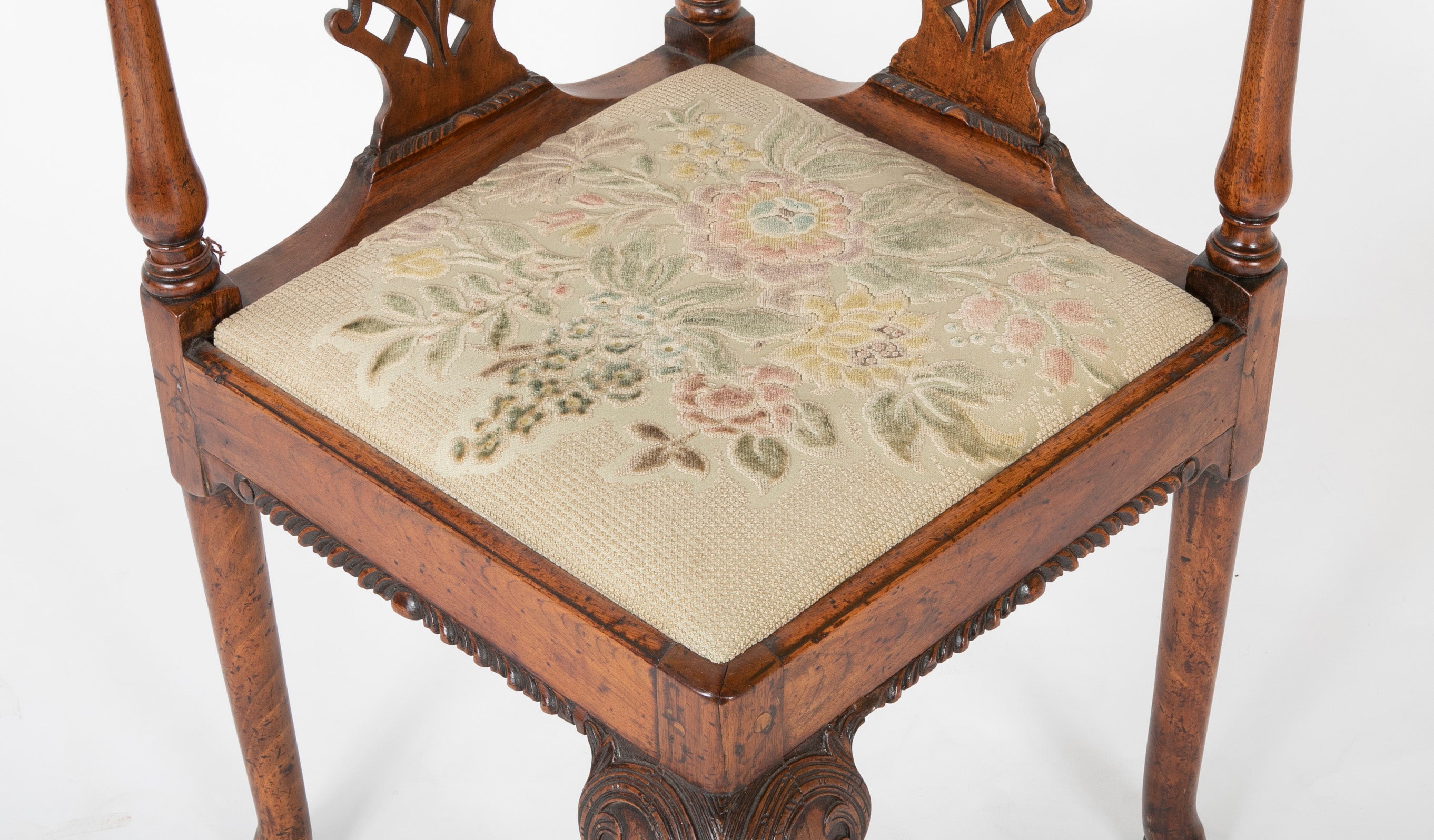 English George II Chippendale Mahogany Ball & Claw Corner Chair